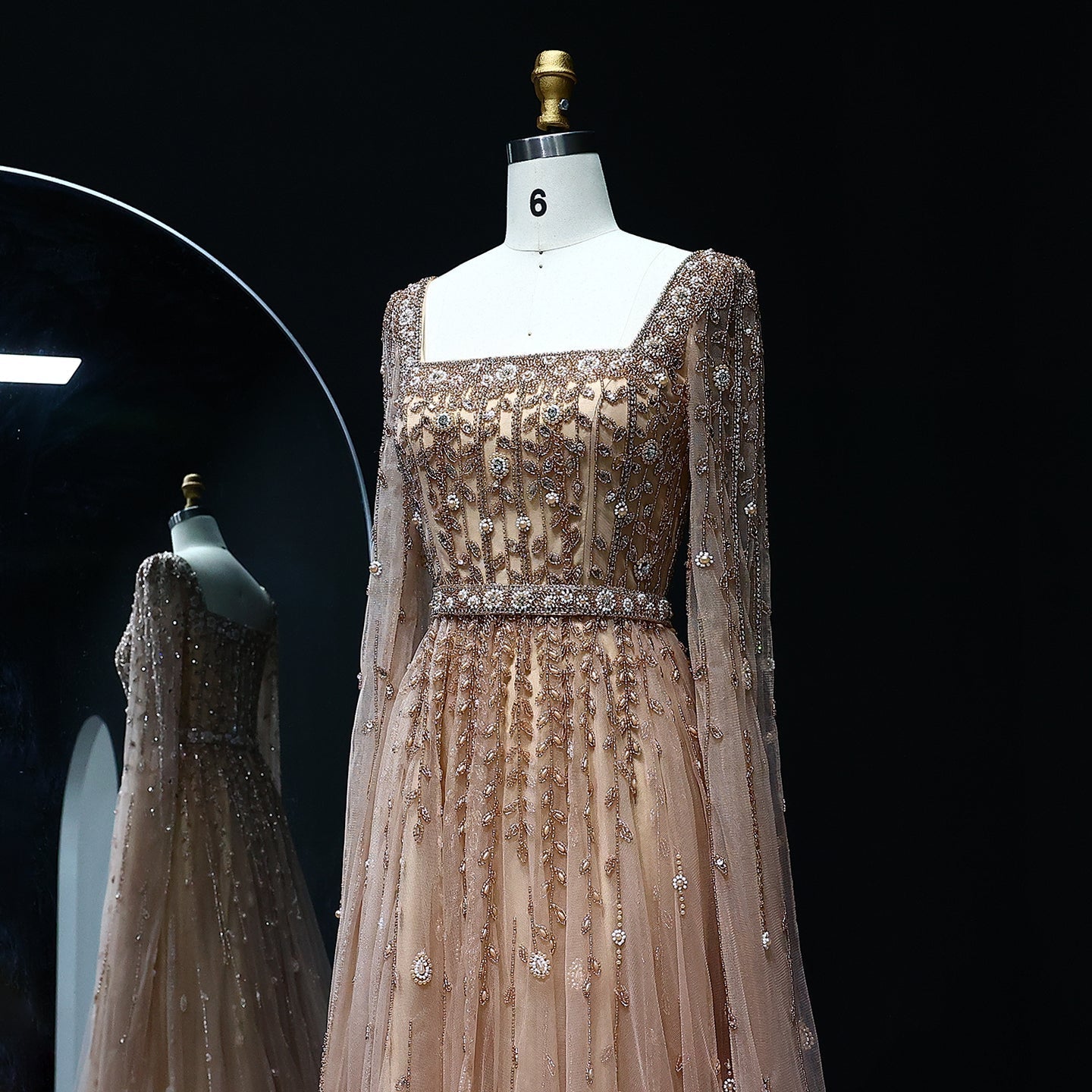 Luxury Square Neck Evening Dress with Cape Sleeves SS494