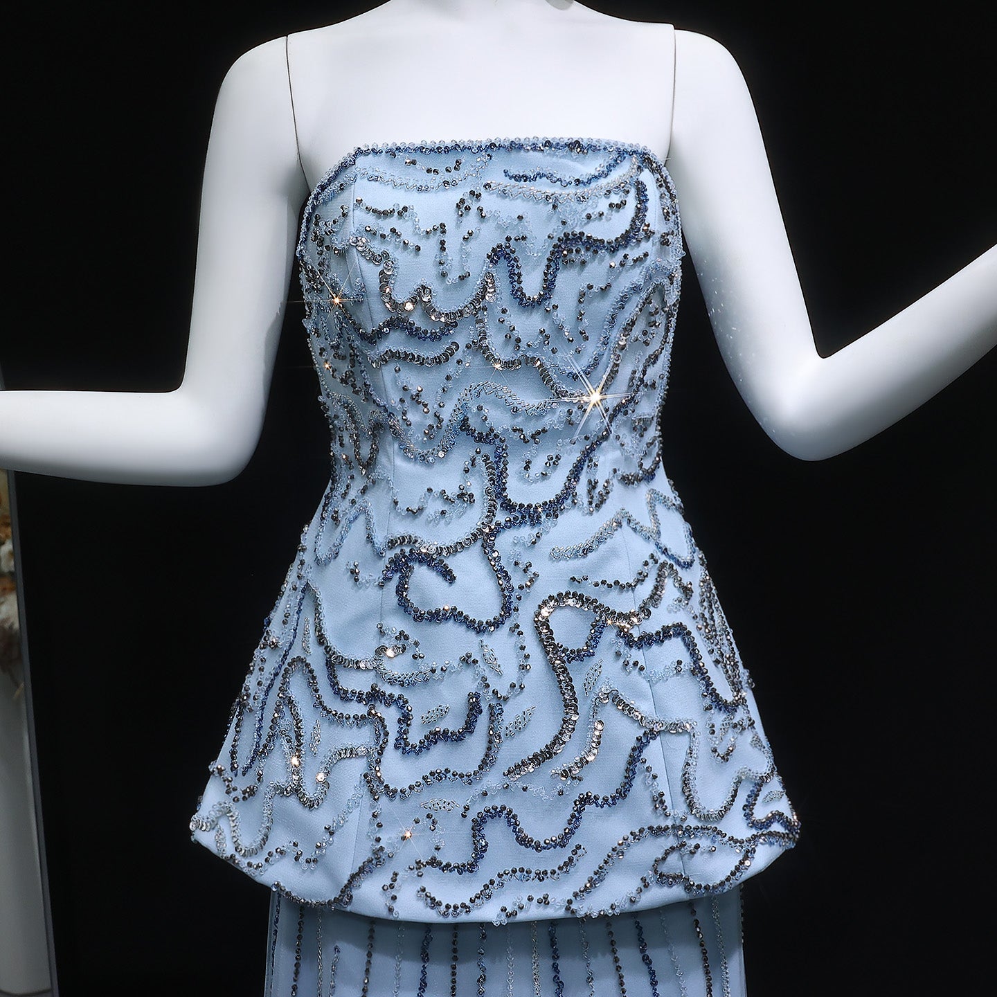 Elegant Rose Pink Crystal Sequin Two Pieces Evening Dress SS218