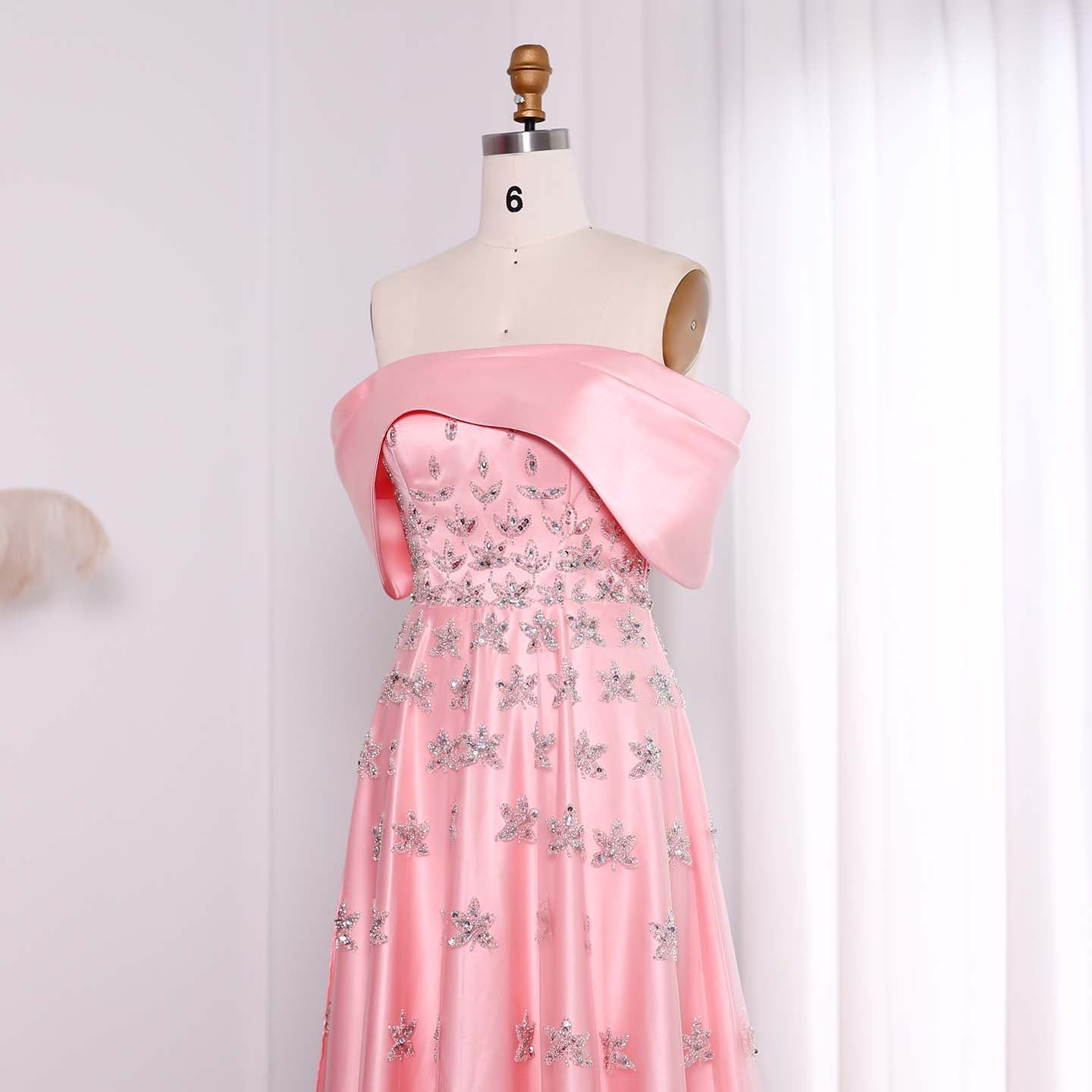 Luxury Yellow Off Shoulder Evening Dress with Cape Train SS455