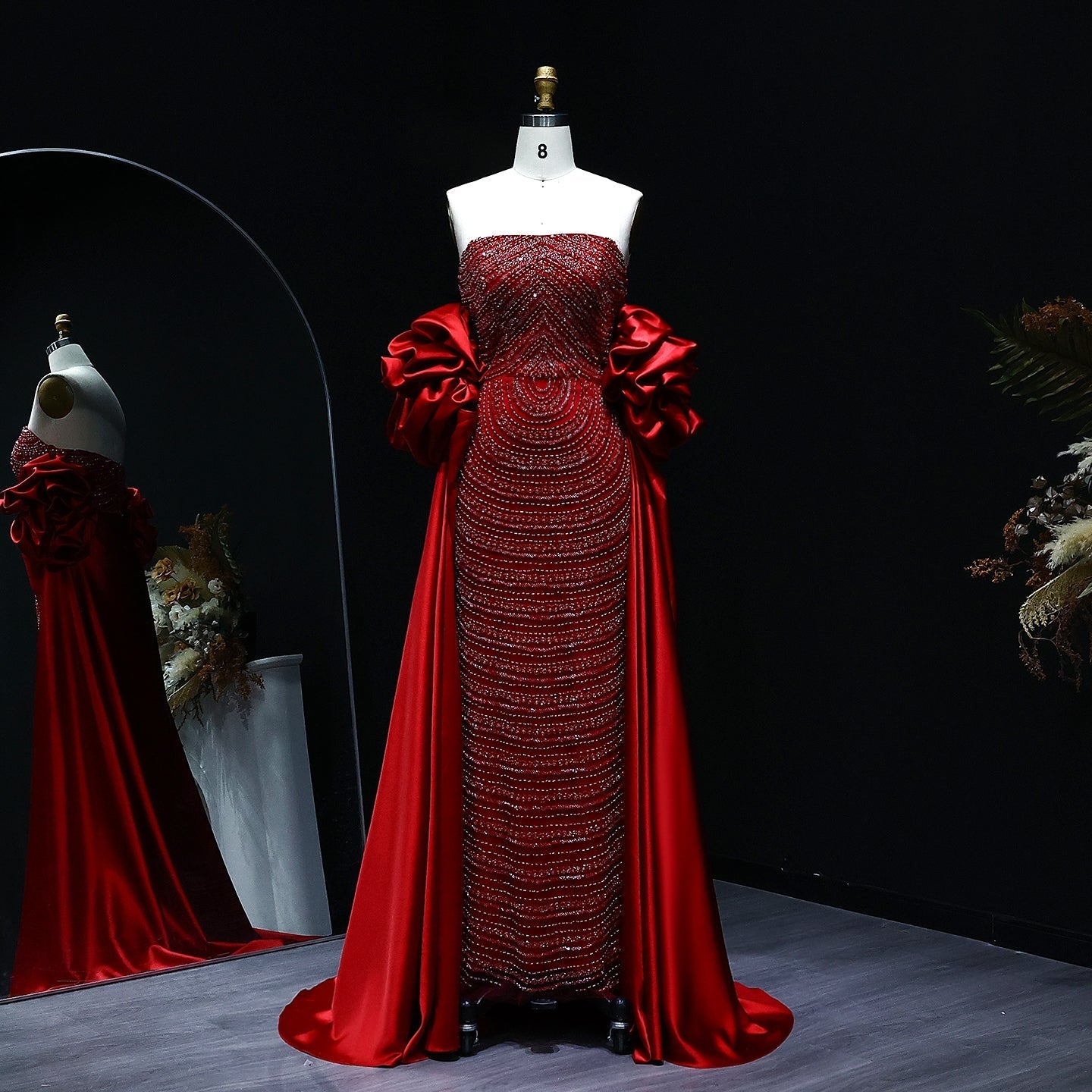 Luxury Beaded Dusty Pink Strapless Evening Dress with Cape SS492  Burgundy / US 16