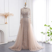 Luxury Champagne Long Sleeves Evening Dress with Overskirt SS173  Champagne / US 18