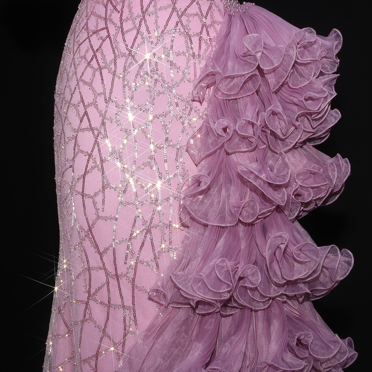 Chic Tiered Ruffles Spaghetti Straps Gold Evening Dress SS046