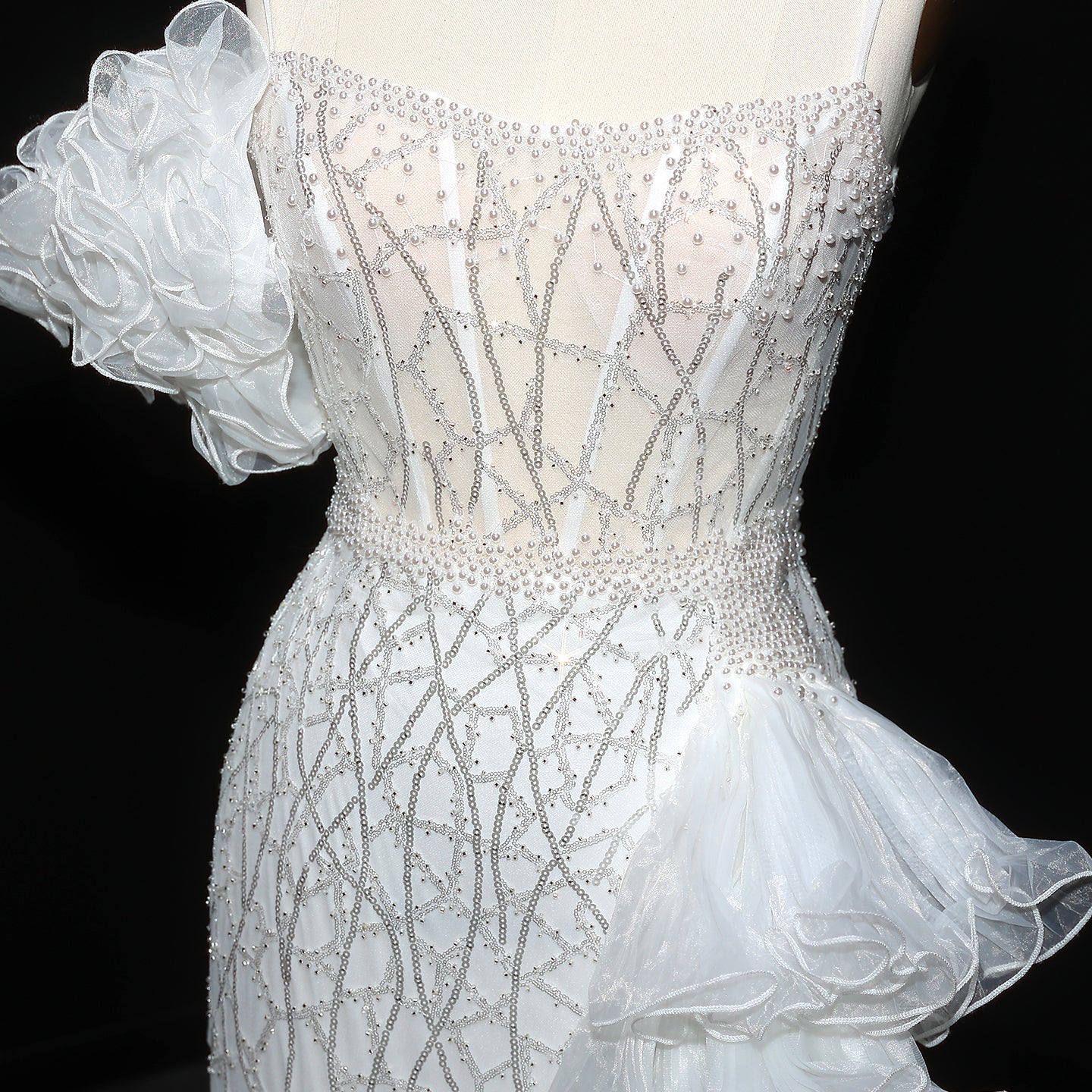 Chic Tiered Ruffles Spaghetti Straps Gold Evening Dress SS046