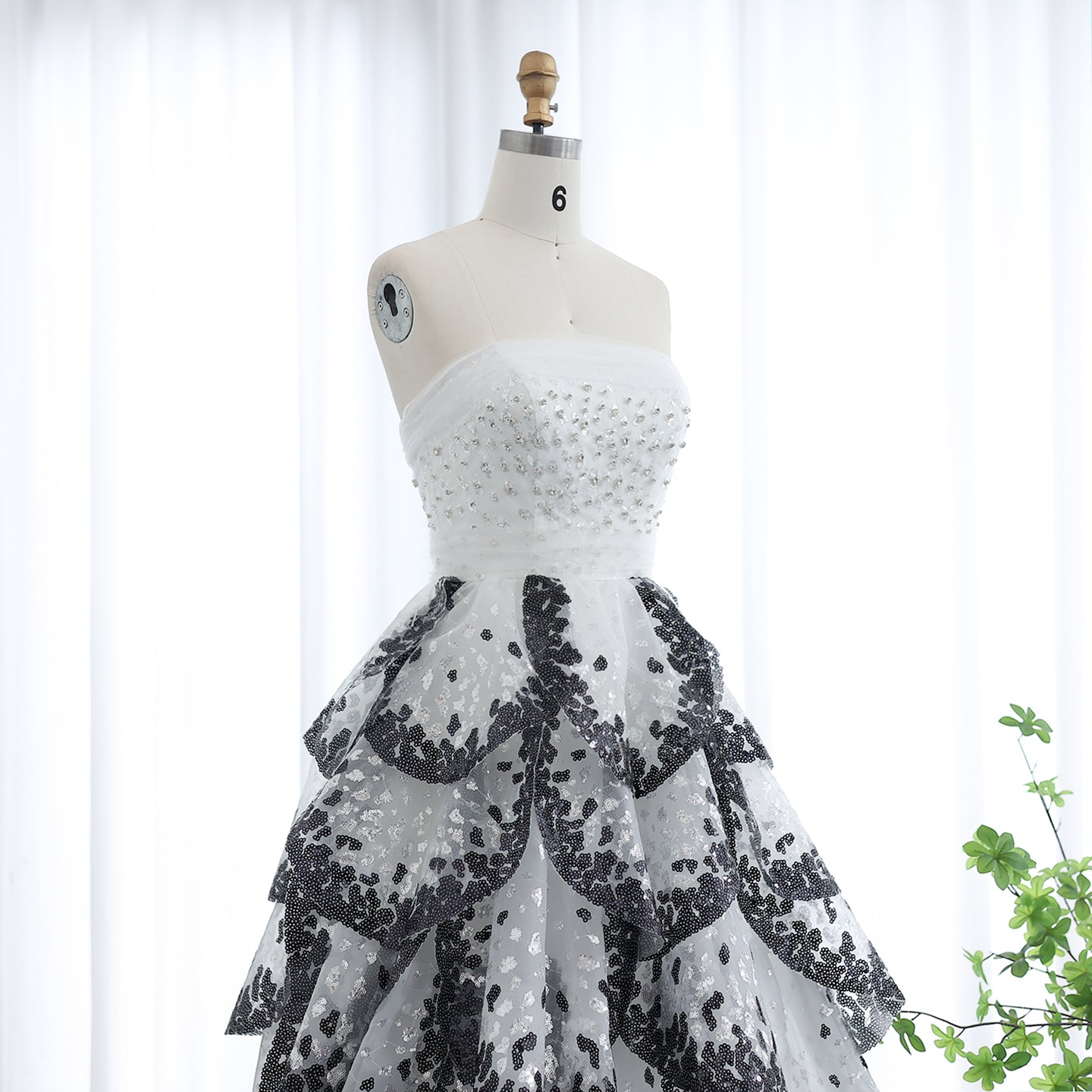 Luxury Black and White Ruffles Strapless Evening Dress SS290