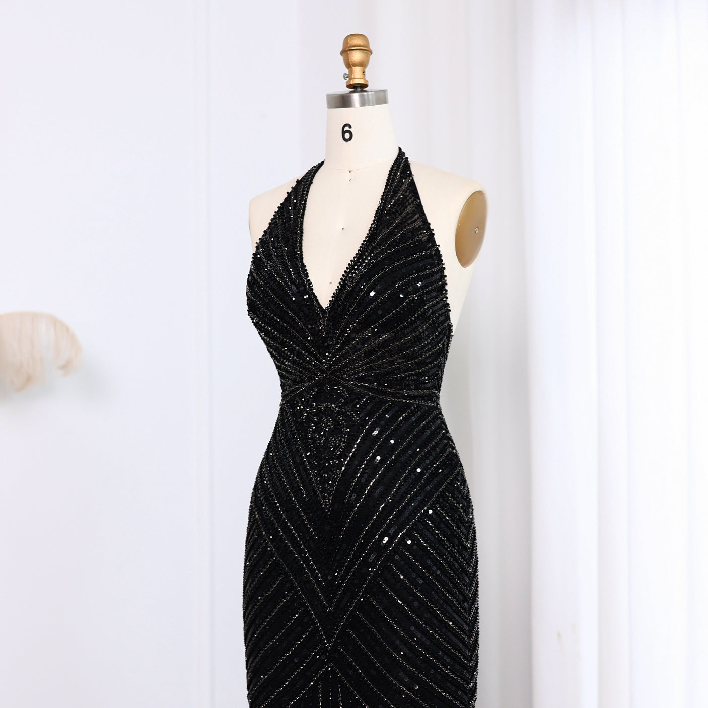 Sexy Halter Black Beaded Evening Prom Dress SS013