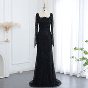 Luxury Beaded Champagne Long Sleeves Mermaid Evening Dress SS686  Black / US 16