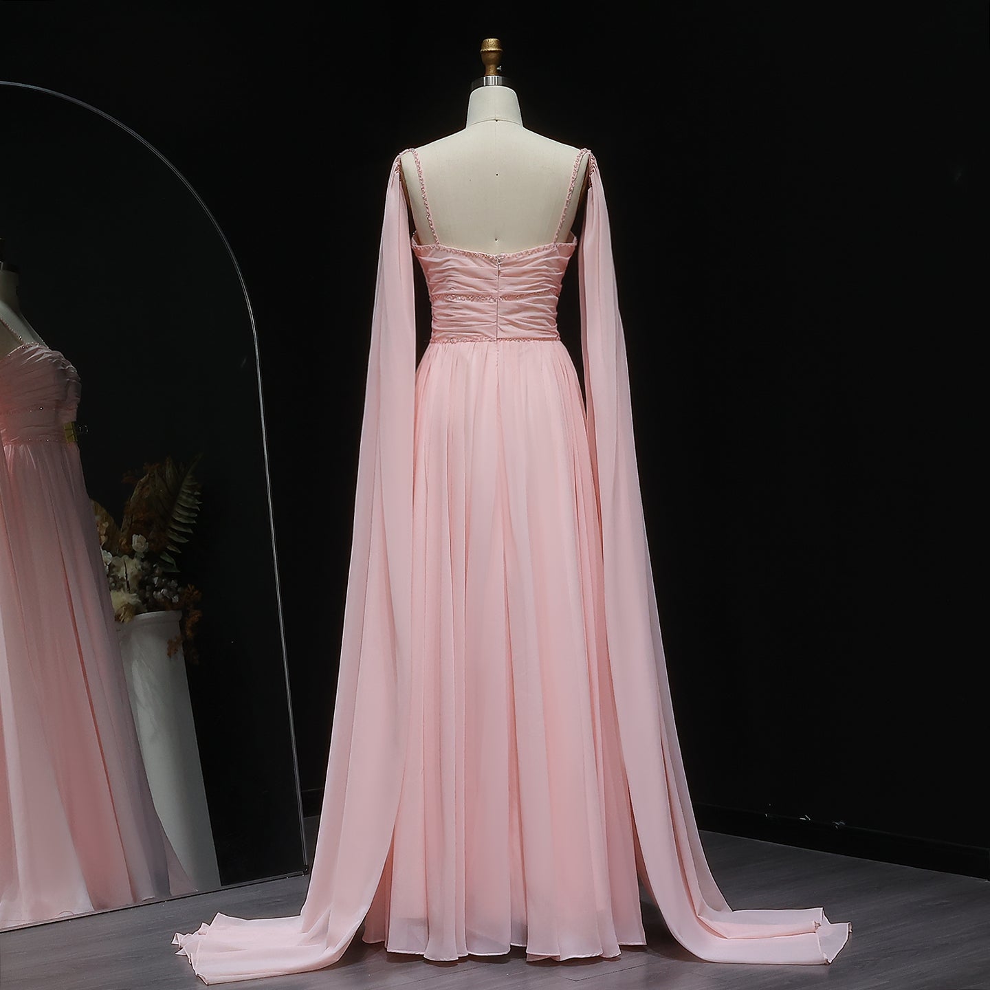 Elegant Pink Evening Dress with Cape Sleeves SF188