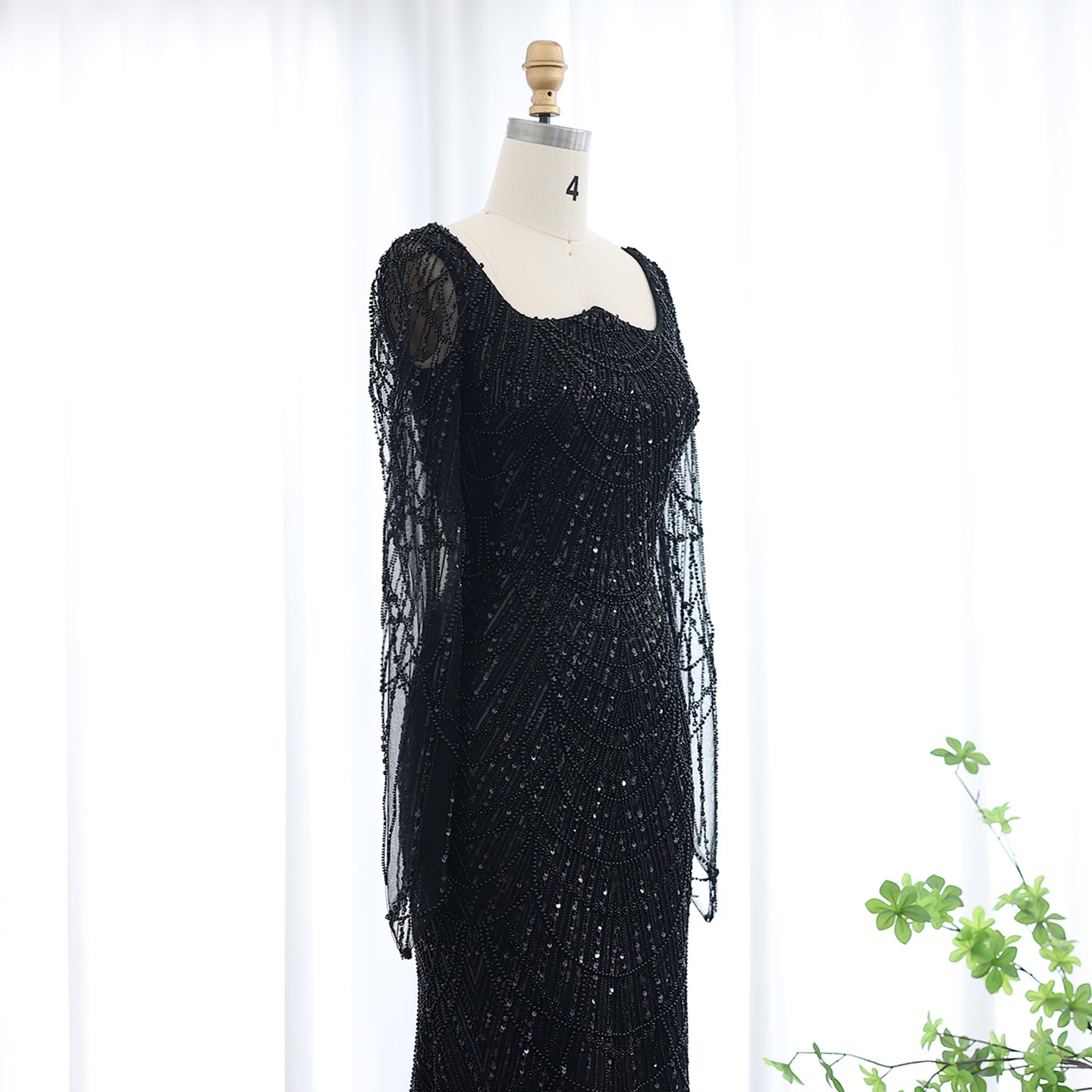 Luxury Beaded Champagne Long Sleeves Mermaid Evening Dress SS686