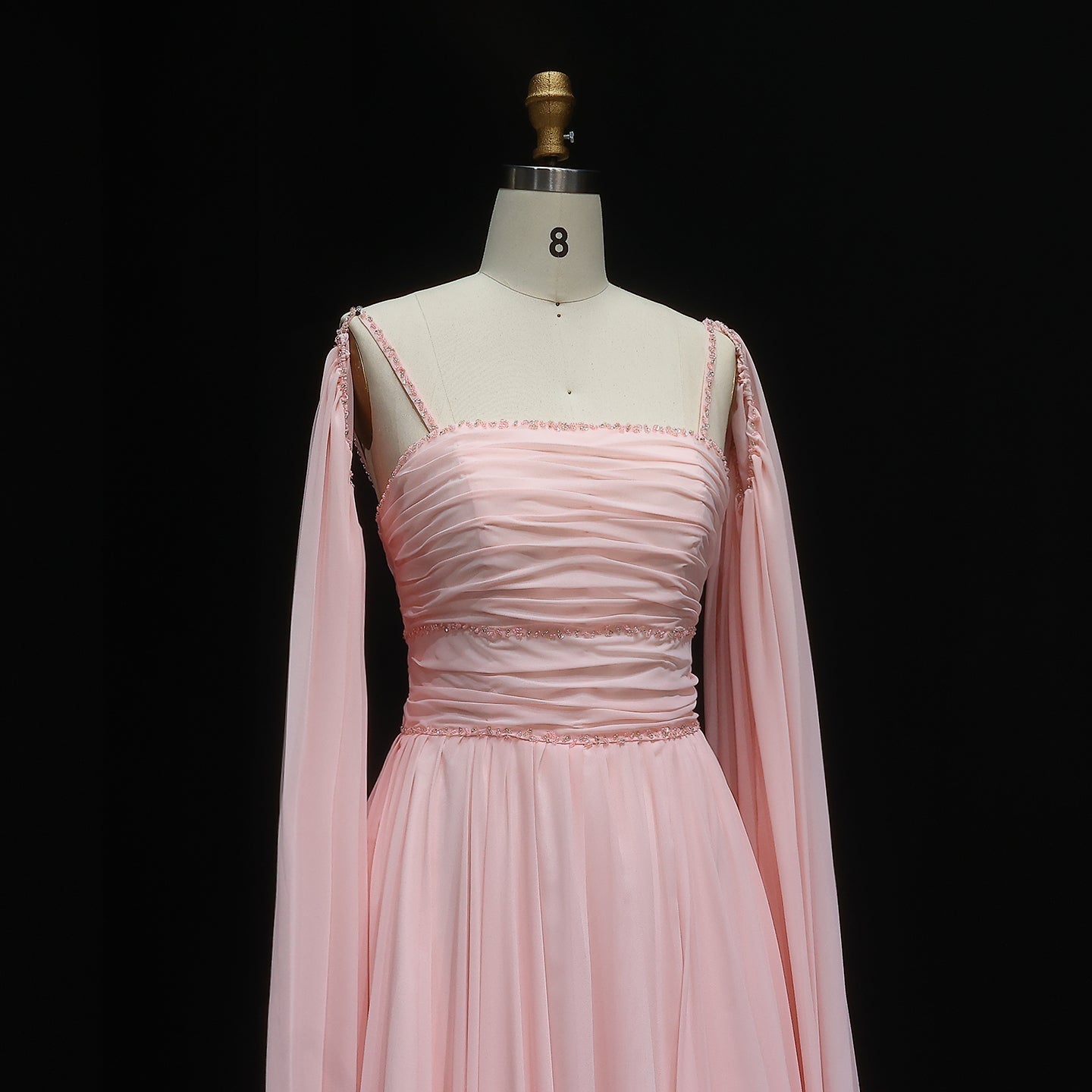 Elegant Pink Evening Dress with Cape Sleeves SF188