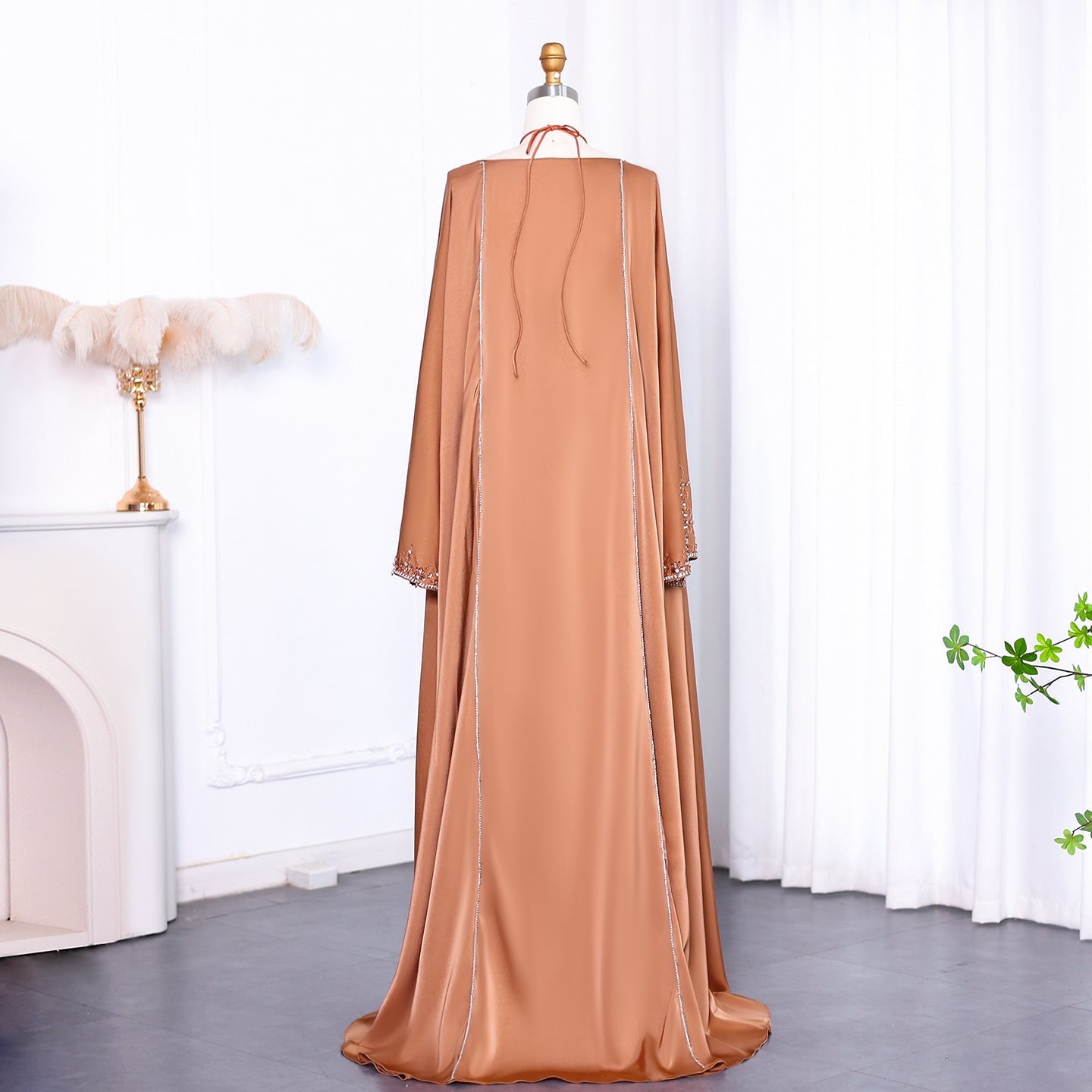 Luxury Sage Green Halter Evening Dress with Cape SS301