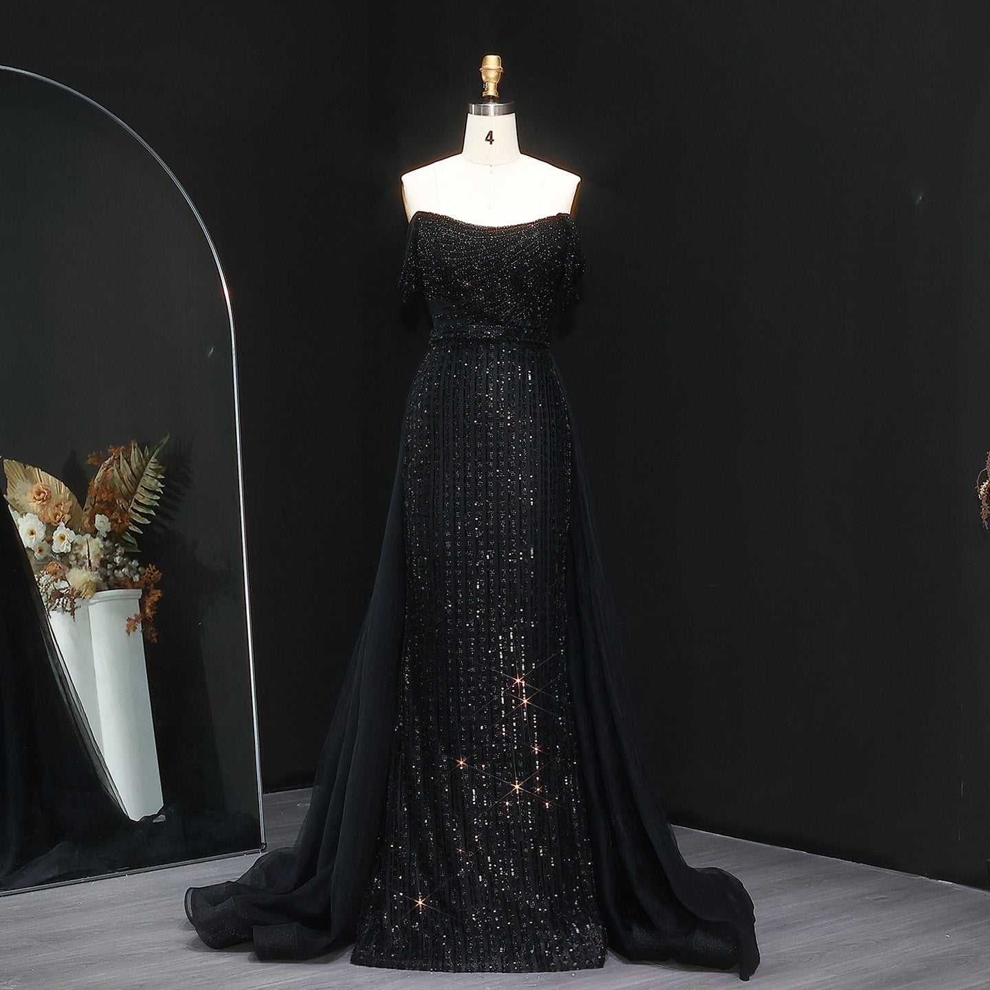 Luxury Beaded Purple Evening Dress with Overskirt SS137  Black / US 18