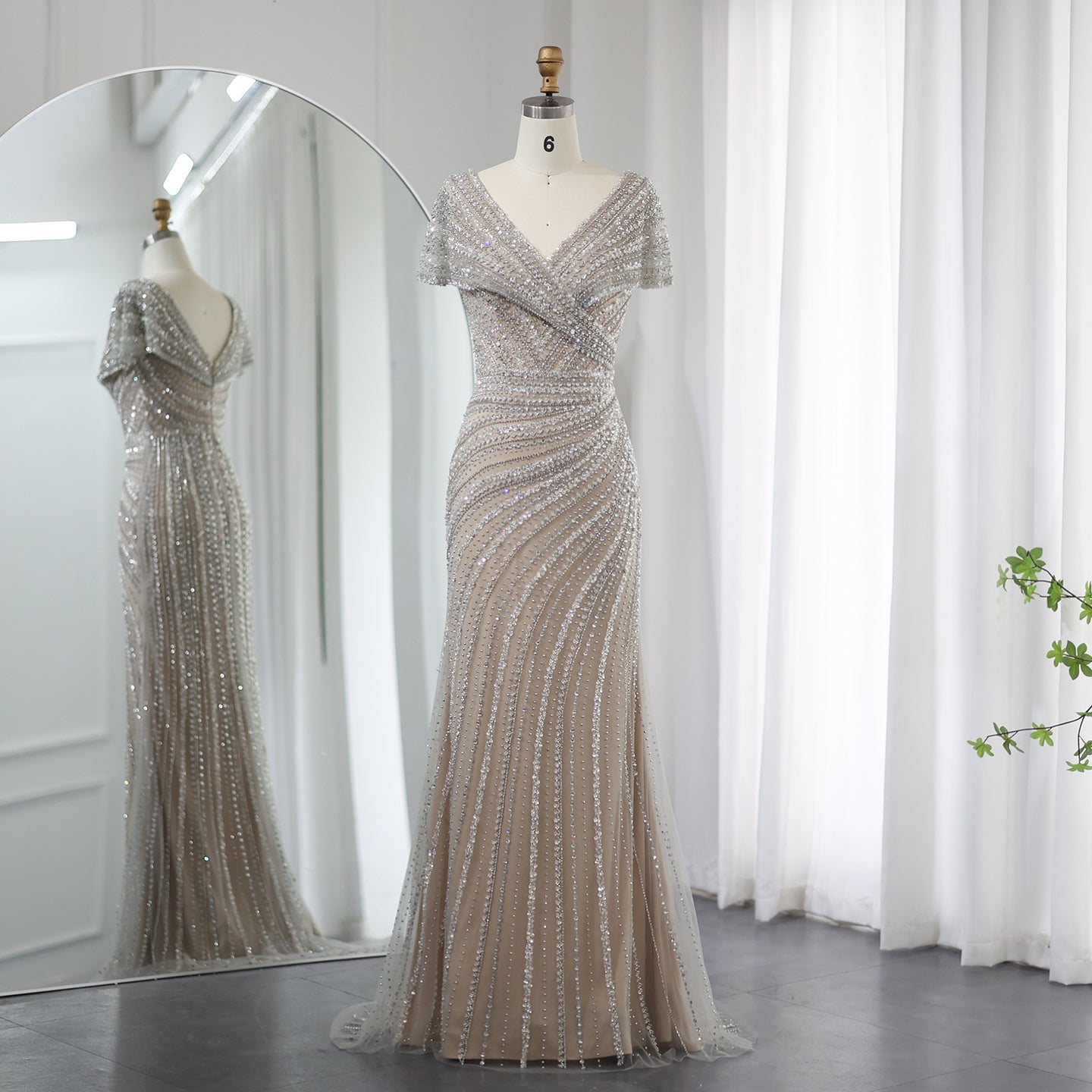 Luxury Silver Nude Mermaid Evening Dress SS045  Silver / US 20