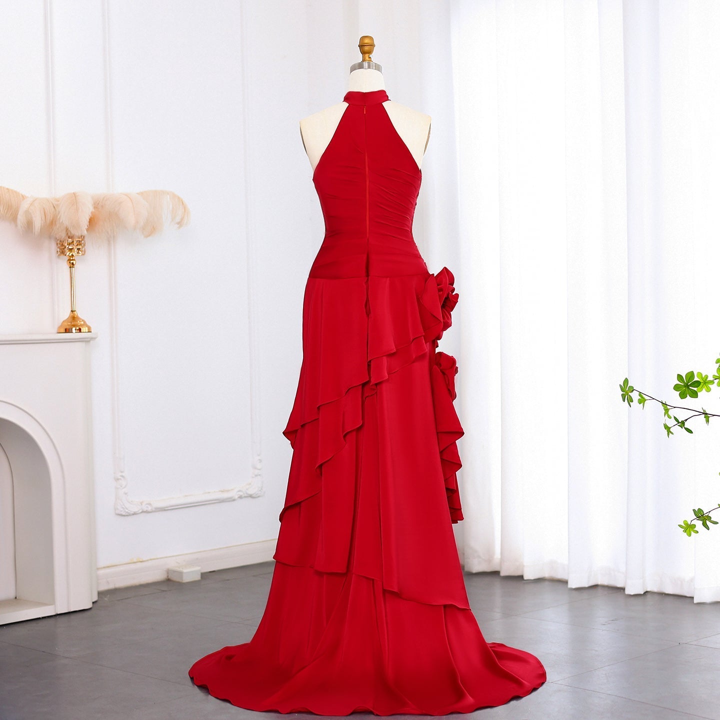 Elegant Wine Red Mermaid 3D Flowers Evening Dress SF029