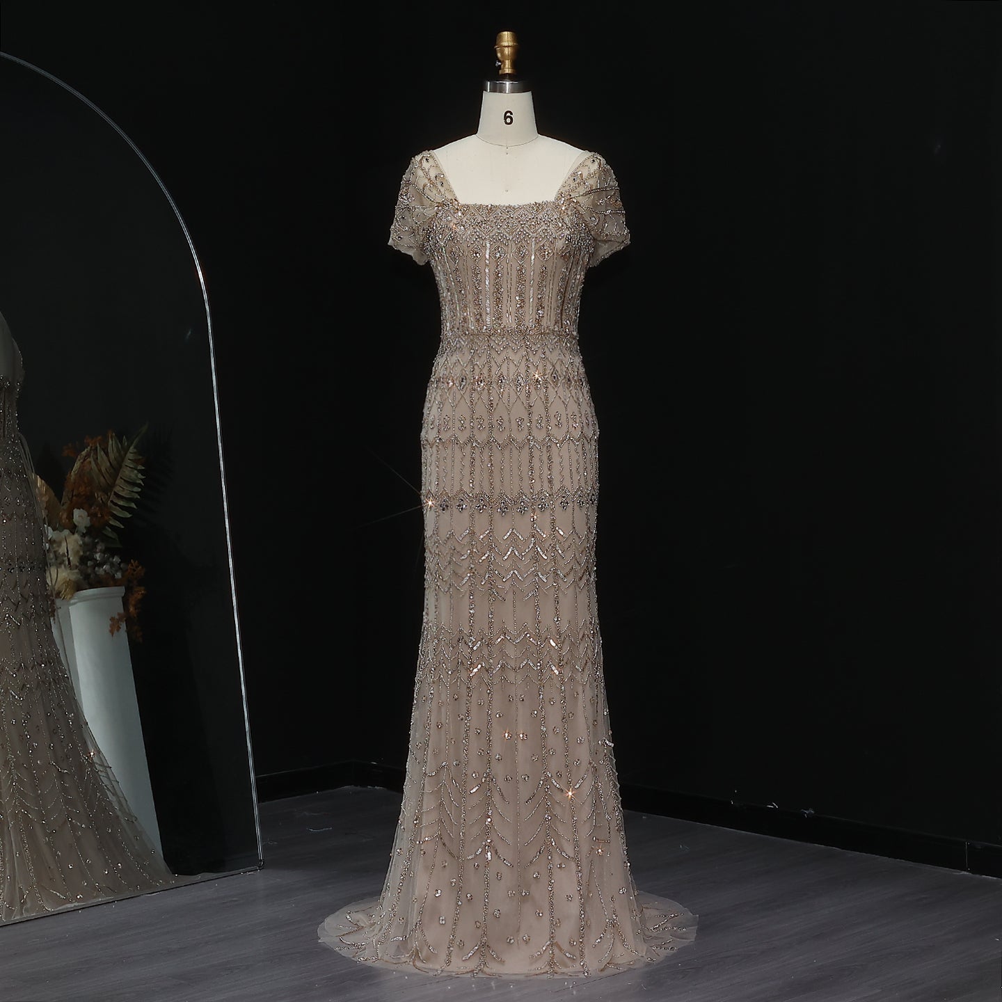 Luxury White Beaded Short Sleeves Evening Dress SS291