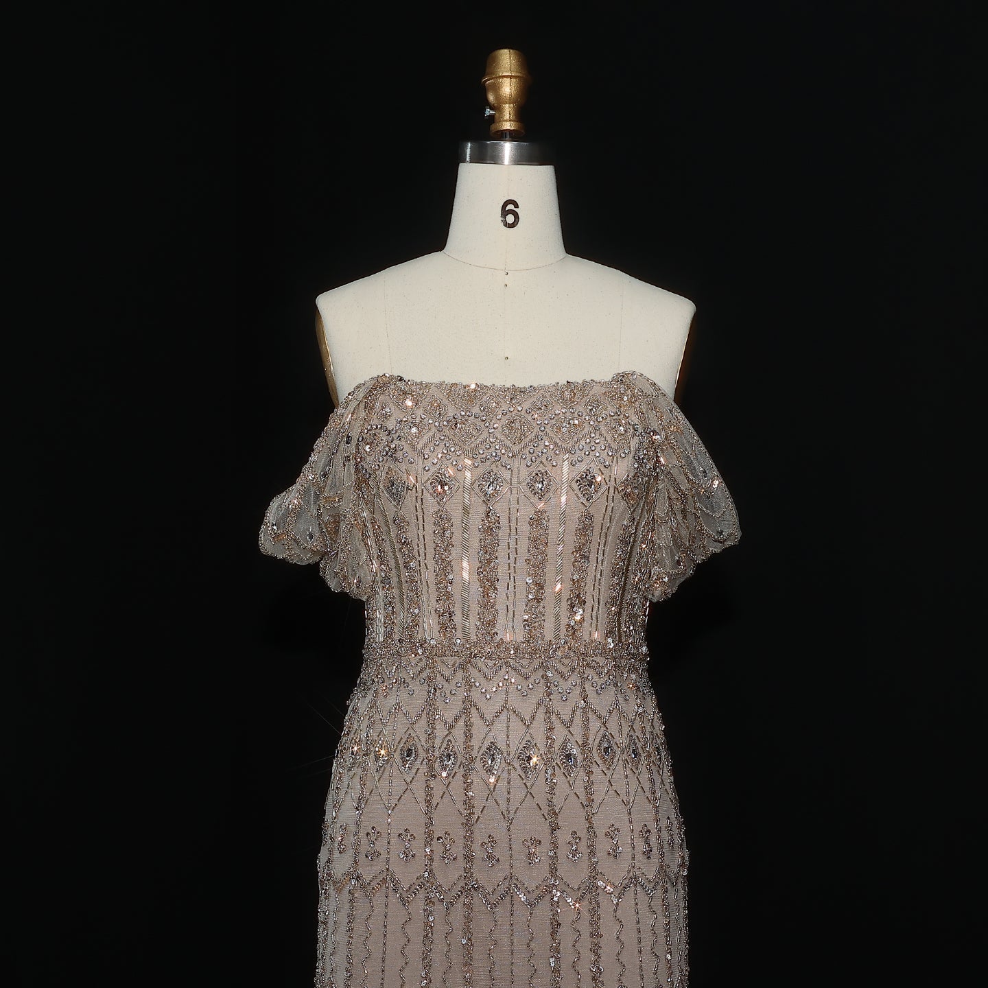 Luxury White Beaded Short Sleeves Evening Dress SS291