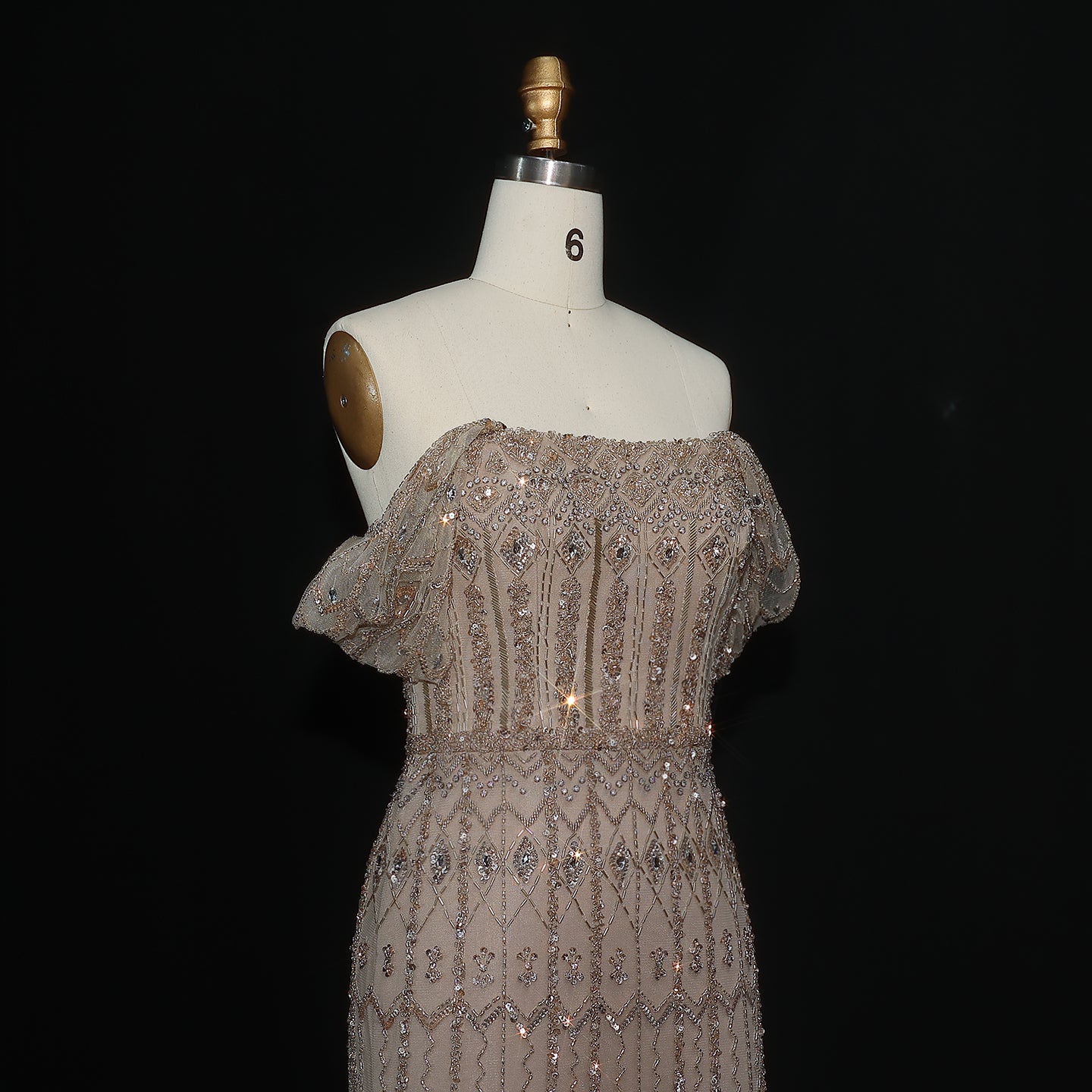 Luxury White Beaded Short Sleeves Evening Dress SS291