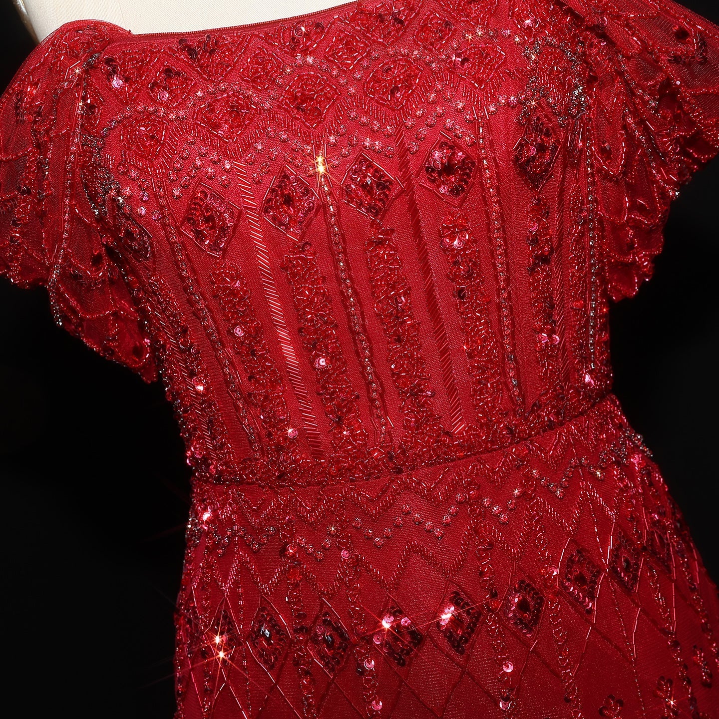 Luxury White Beaded Short Sleeves Evening Dress SS291