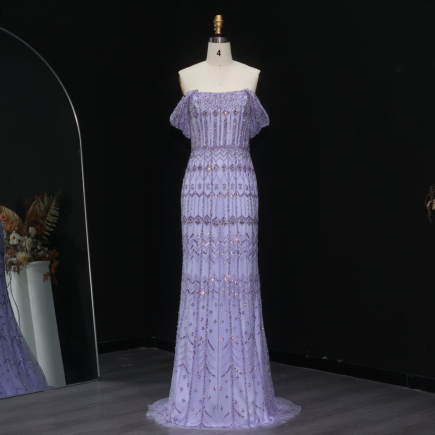 Luxury White Beaded Short Sleeves Evening Dress SS291  Lilac / US 16