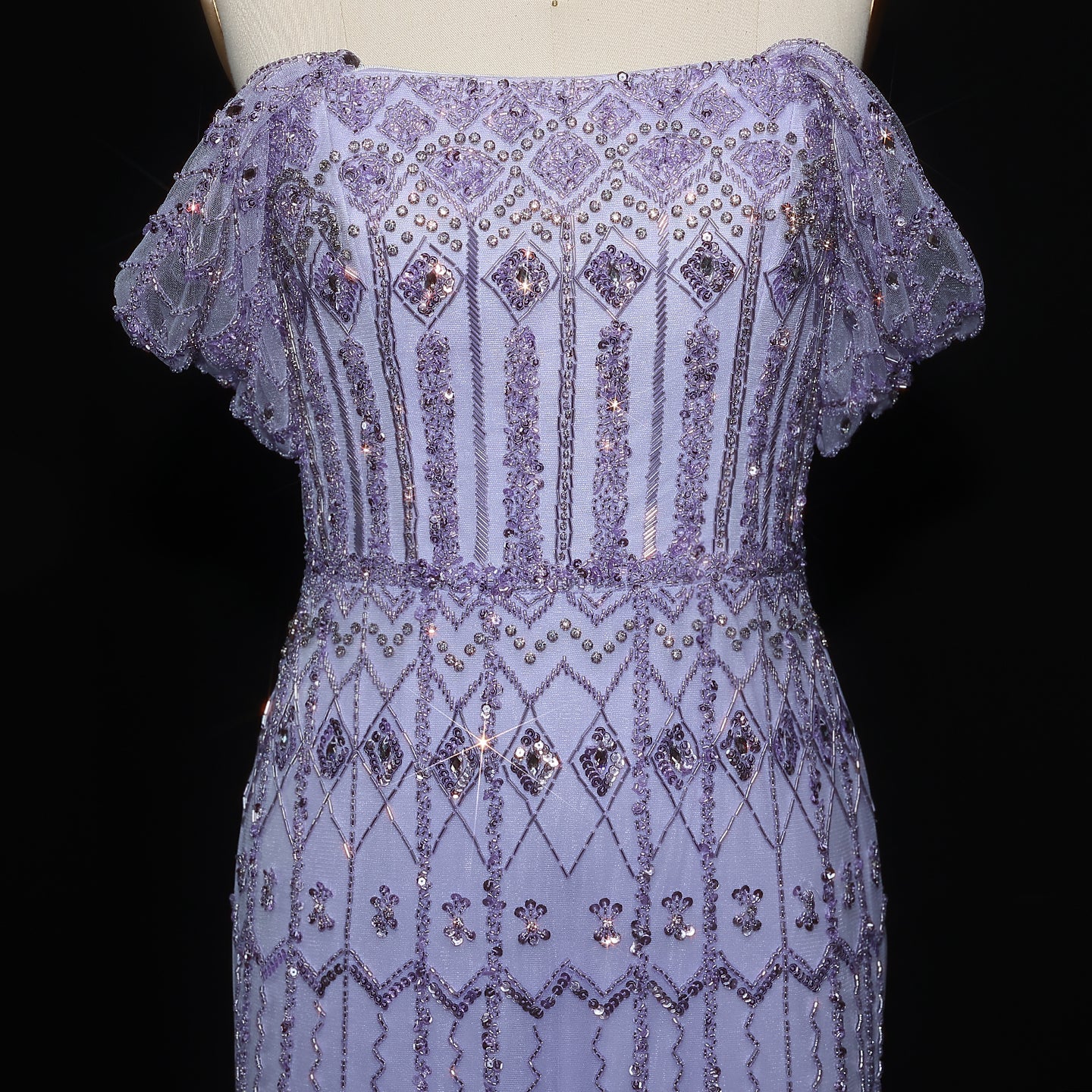 Luxury White Beaded Short Sleeves Evening Dress SS291