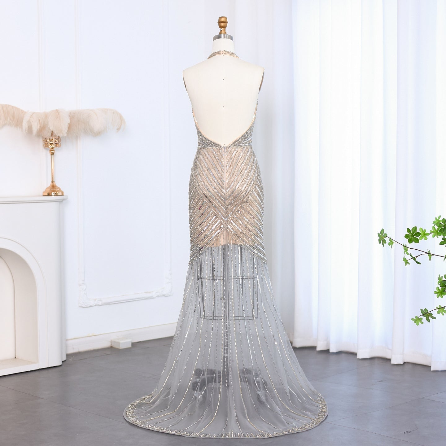 Sexy Halter Black Beaded Evening Prom Dress SS013