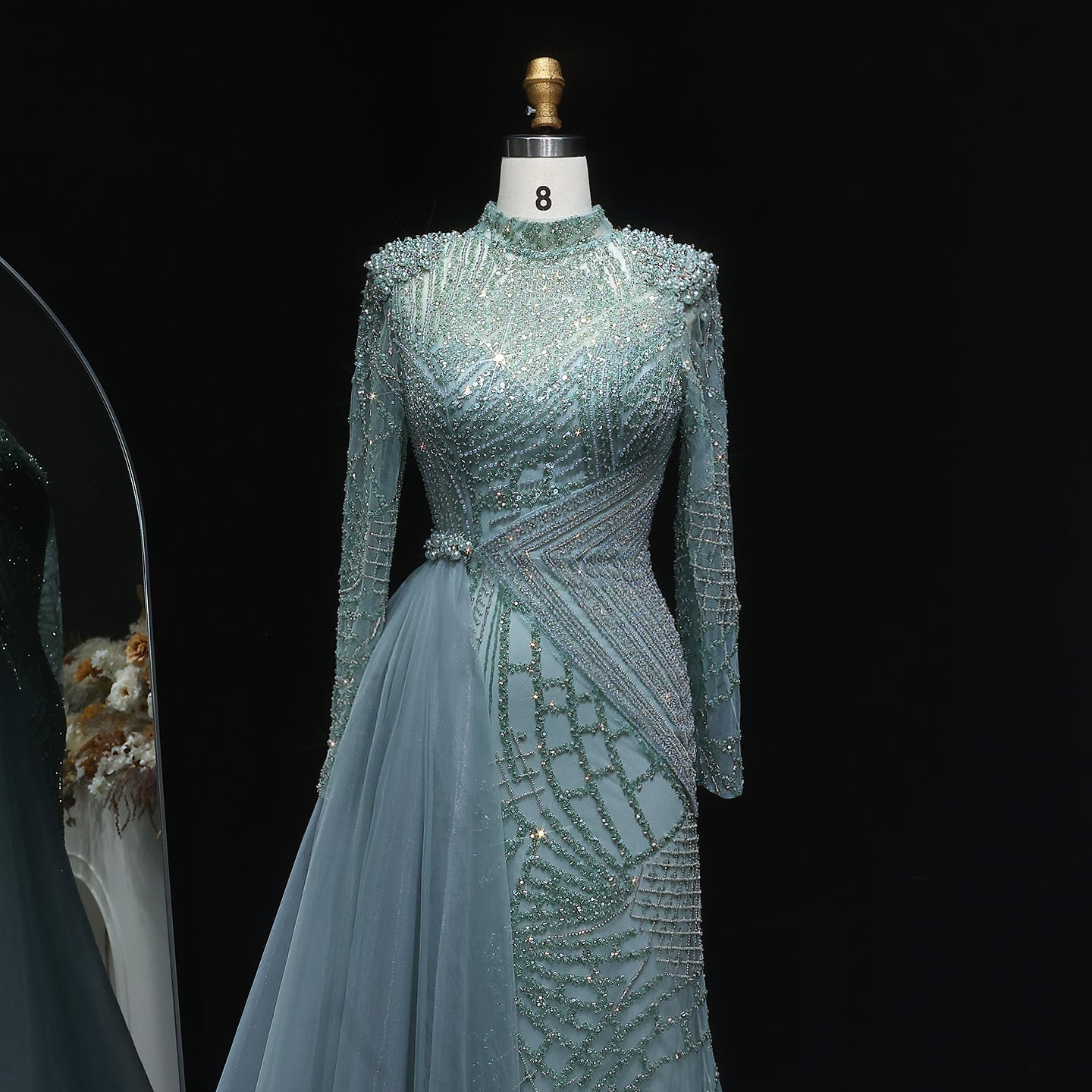 Glamorous Beaded Turquoise Evening Dress with Overskirt SS064