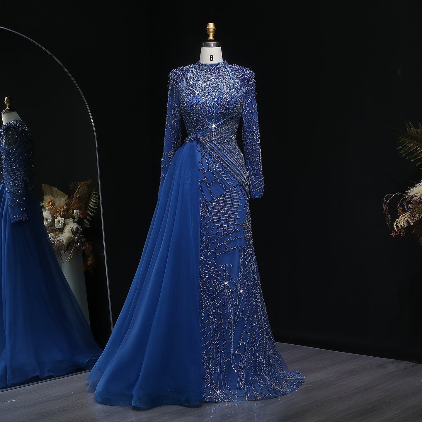 Glamorous Beaded Turquoise Evening Dress with Overskirt SS064