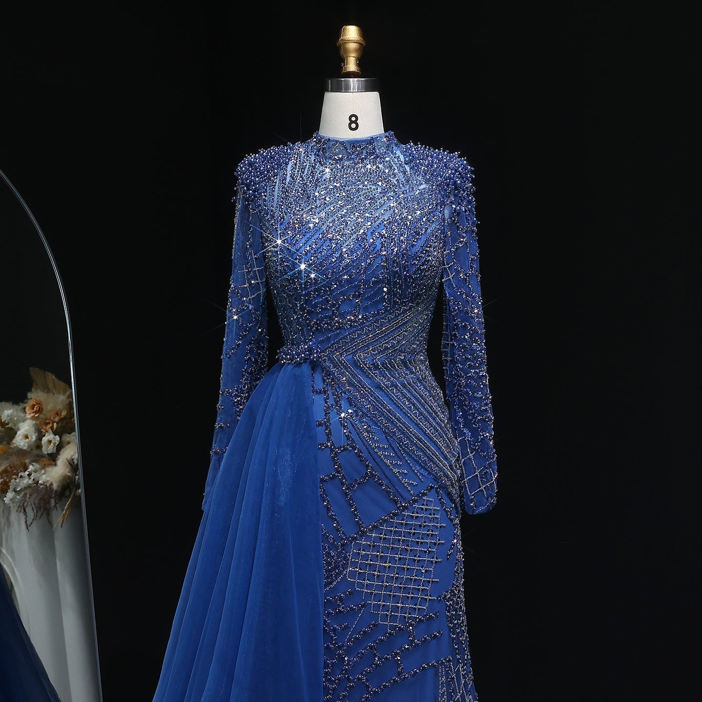 Glamorous Beaded Turquoise Evening Dress with Overskirt SS064