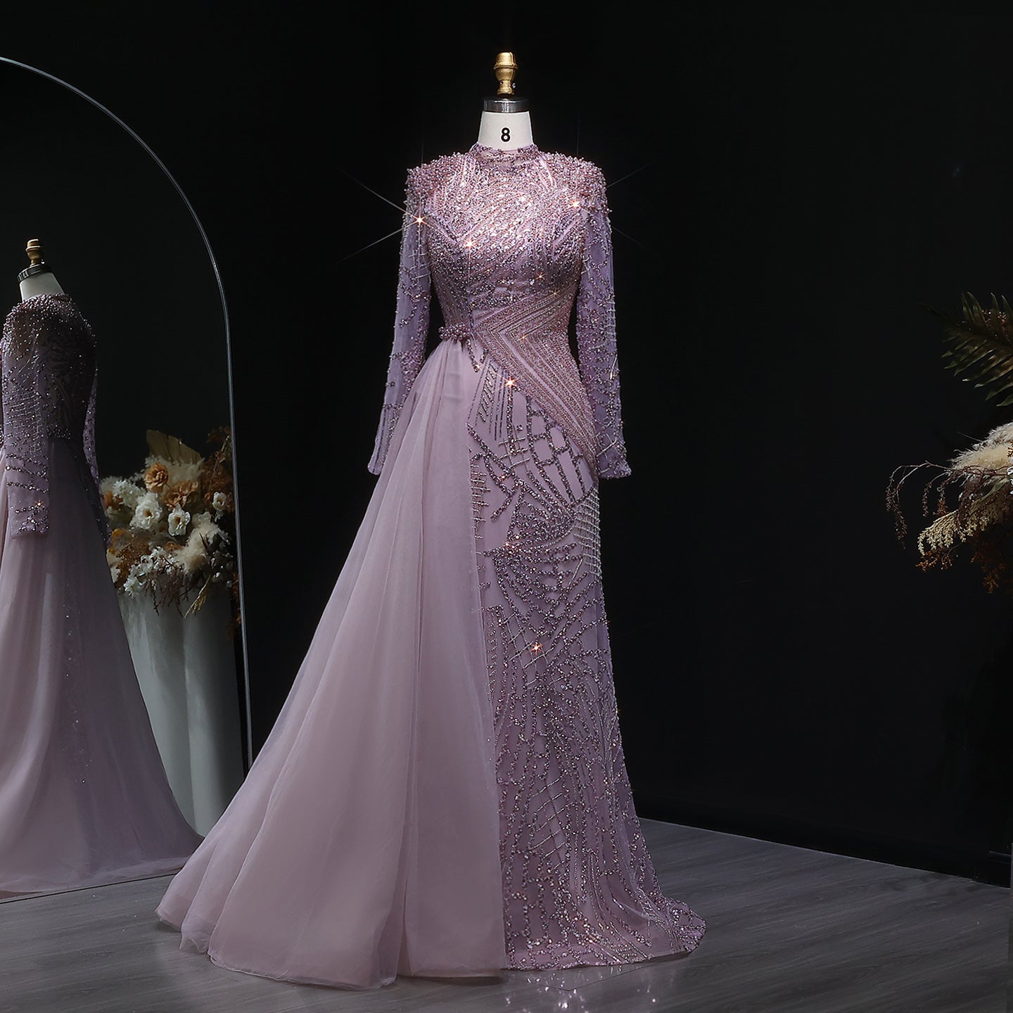 Glamorous Beaded Turquoise Evening Dress with Overskirt SS064