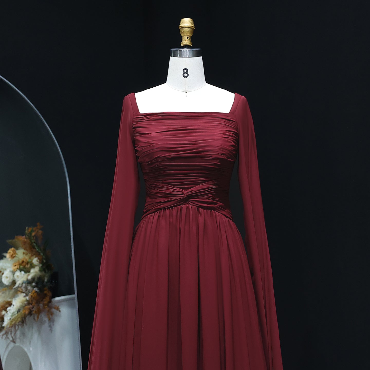 Elegant Red Chiffon Evening Dresses with Cape Sleeves SF032