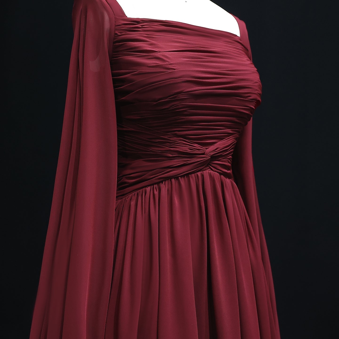 Elegant Red Chiffon Evening Dresses with Cape Sleeves SF032