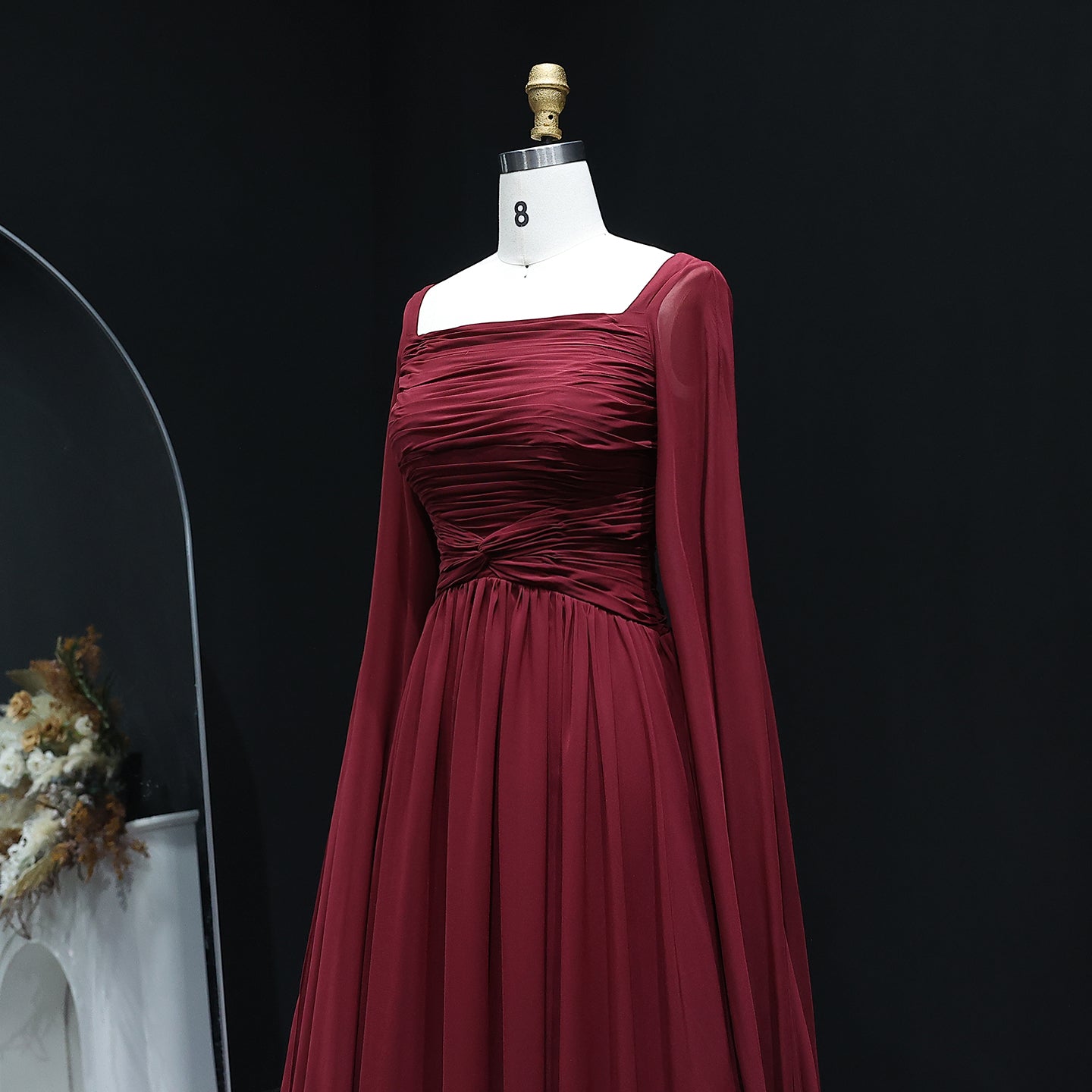Elegant Red Chiffon Evening Dresses with Cape Sleeves SF032
