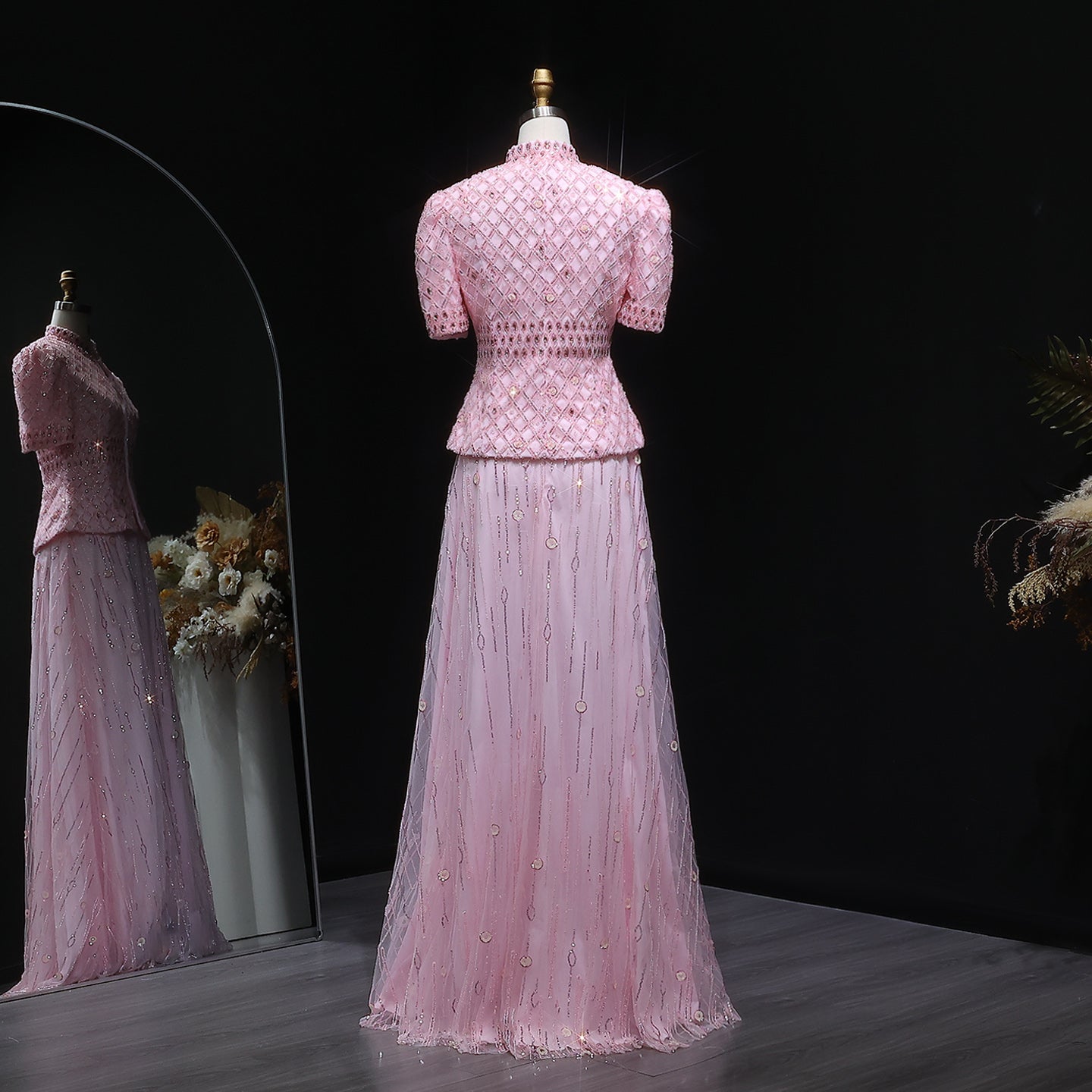 Luxury Pink Crystal Two Piece  Evening Dresses Wedding Party SS546