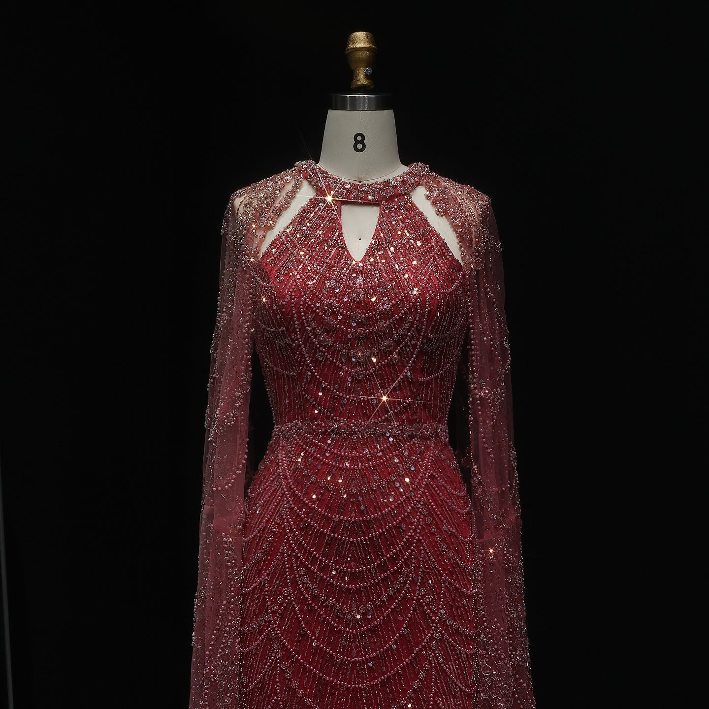 Stunning Burgundy Evening Dress with Cape SS669