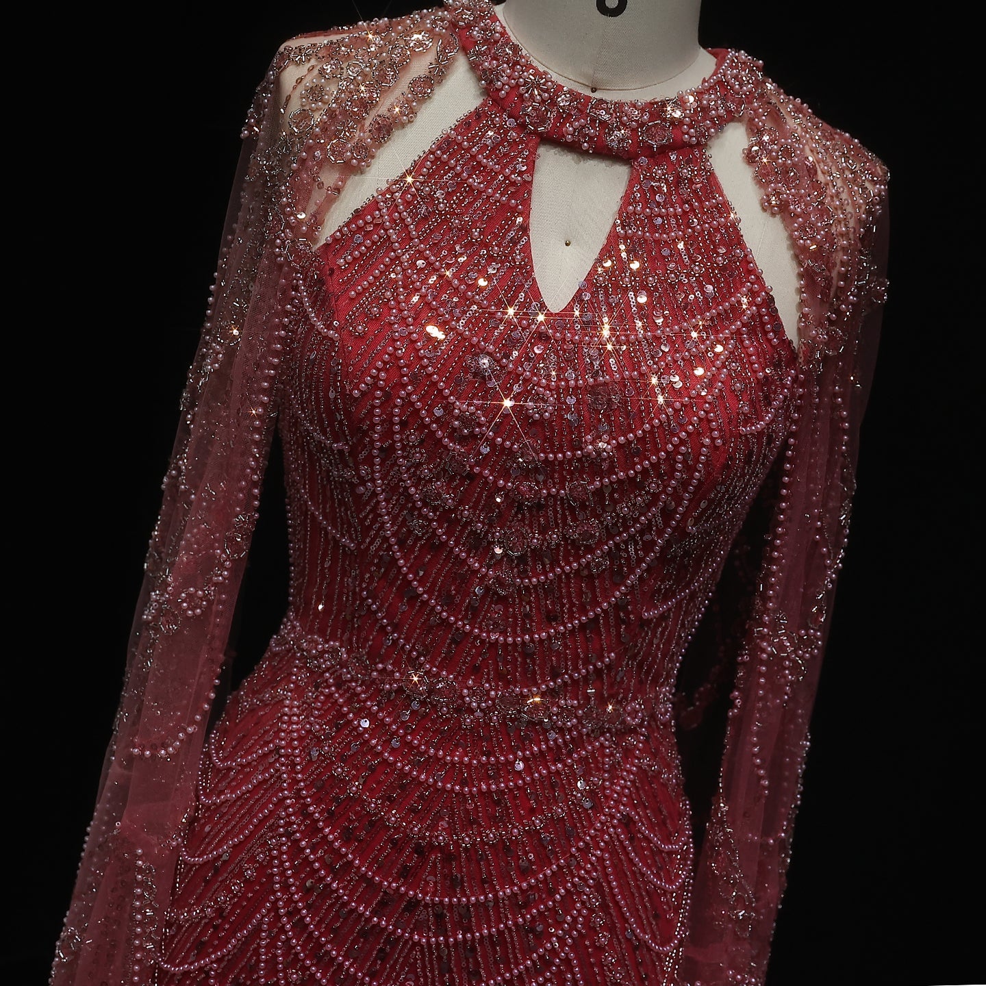 Stunning Burgundy Evening Dress with Cape SS669