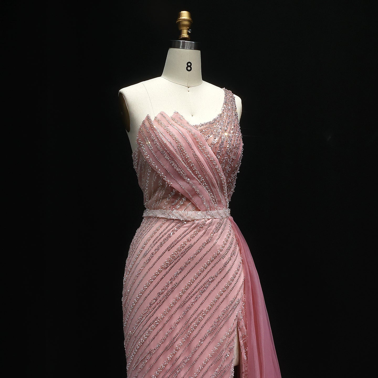 Stunning Blue One Shoulder Evening Dress with Side Slit Overskirt SS056