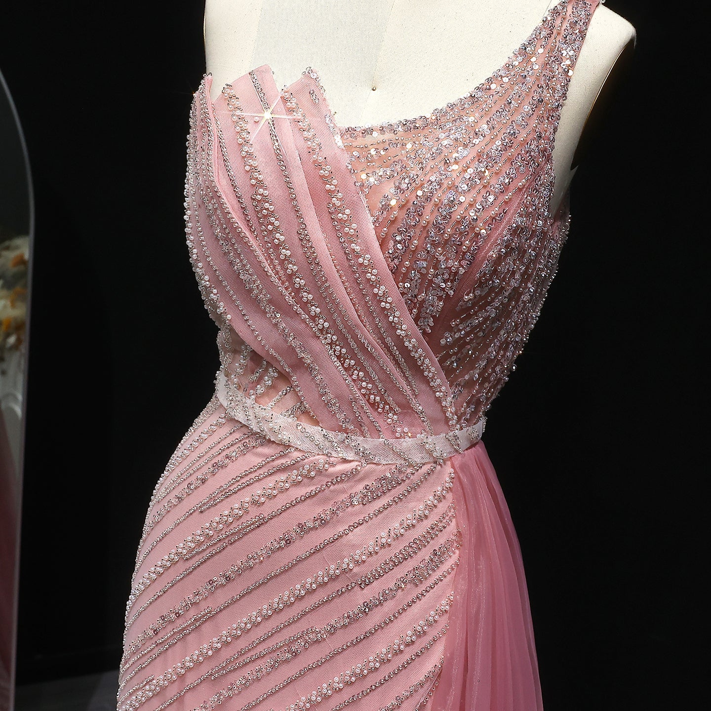 Stunning Blue One Shoulder Evening Dress with Side Slit Overskirt SS056