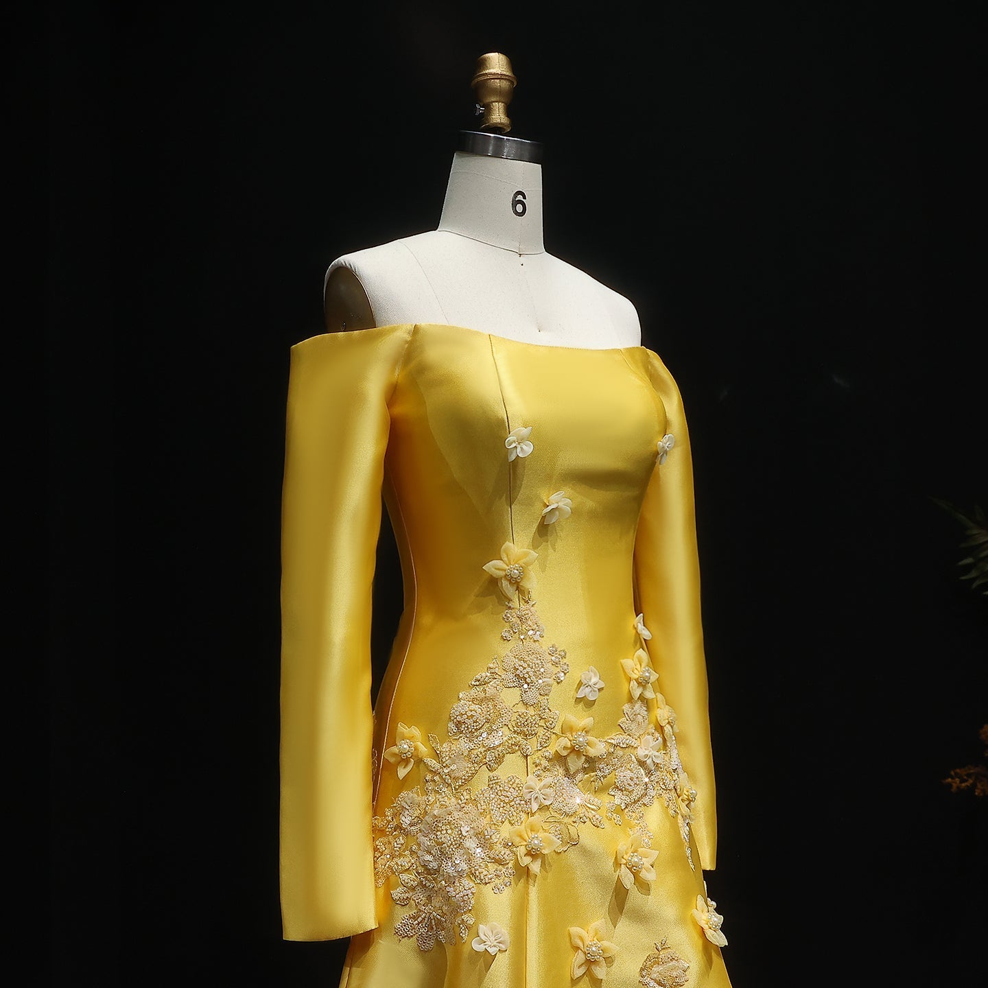 Elegant Off Shoulder Yellow 3D Flowers Evening Dress SS537