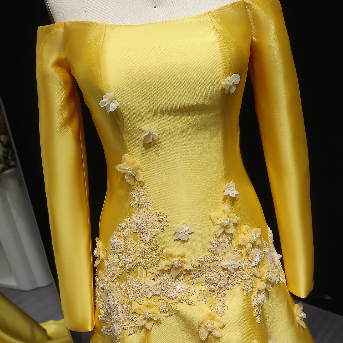 Elegant Off Shoulder Yellow 3D Flowers Evening Dress SS537