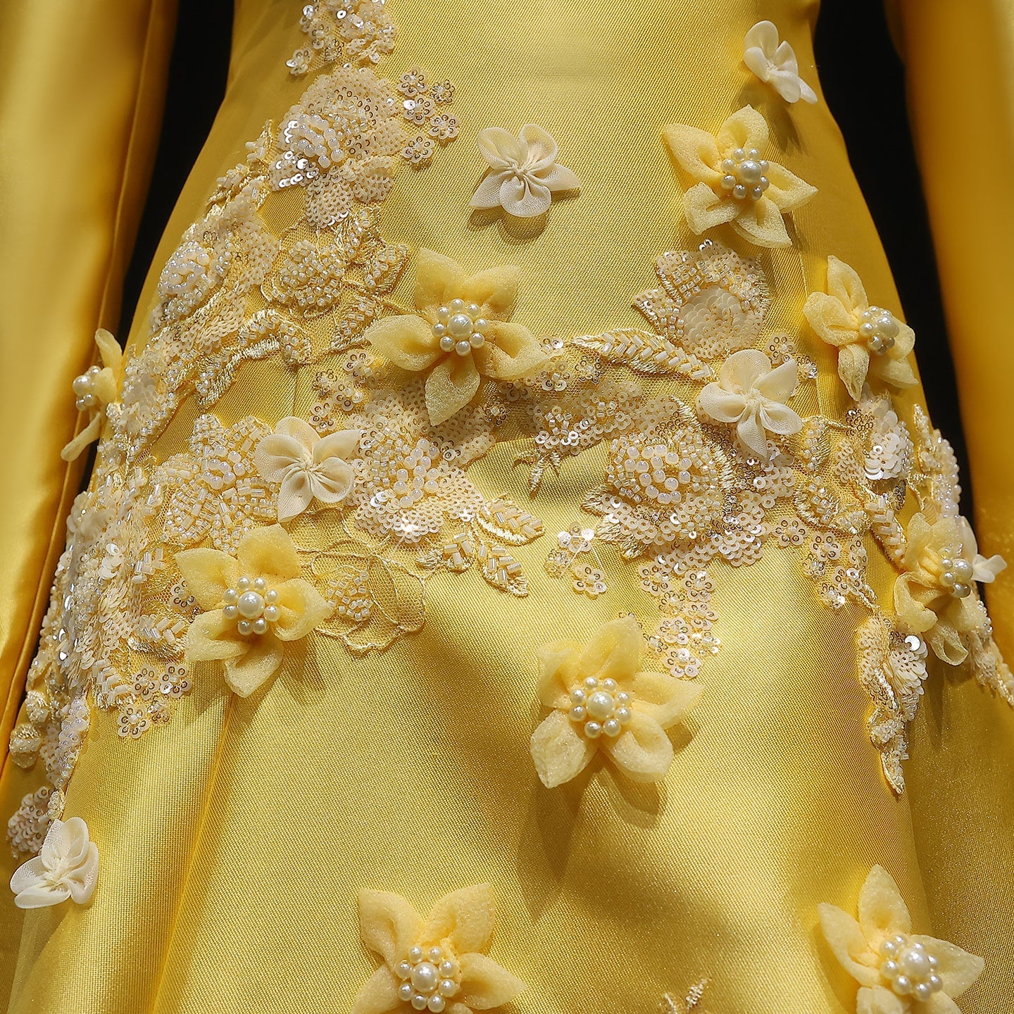 Elegant Off Shoulder Yellow 3D Flowers Evening Dress SS537