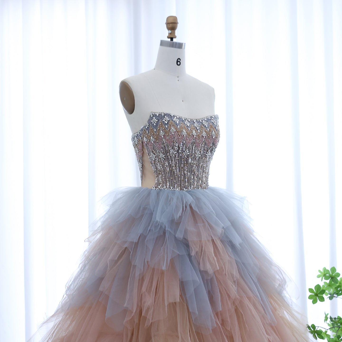 Luxury Rose Gold Ruffles Ball Gown Evening Dress SS731