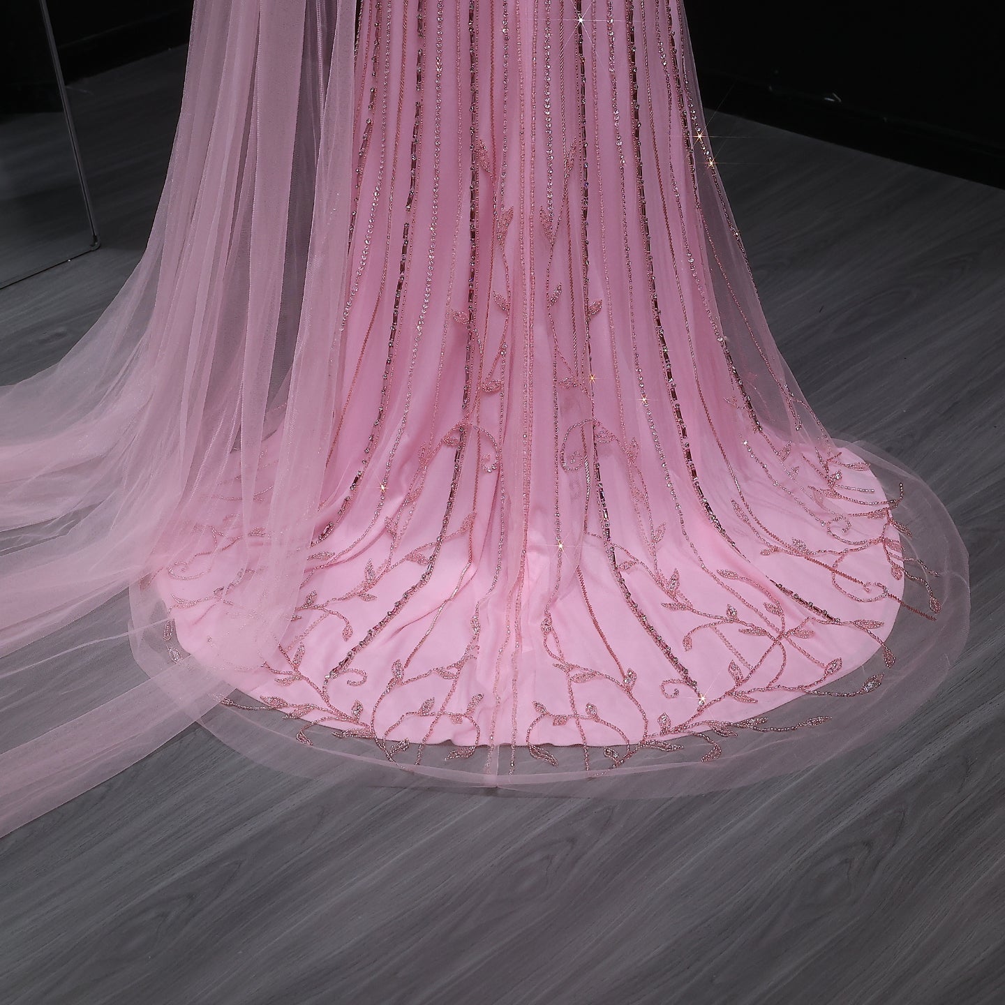 Chic Off Shoulder Pink Evening Dress with Cape Sleeves High Slit SS466