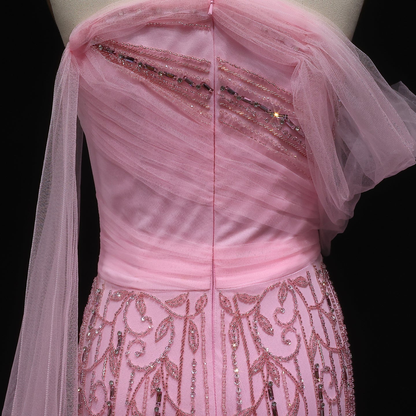 Chic Off Shoulder Pink Evening Dress with Cape Sleeves High Slit SS466