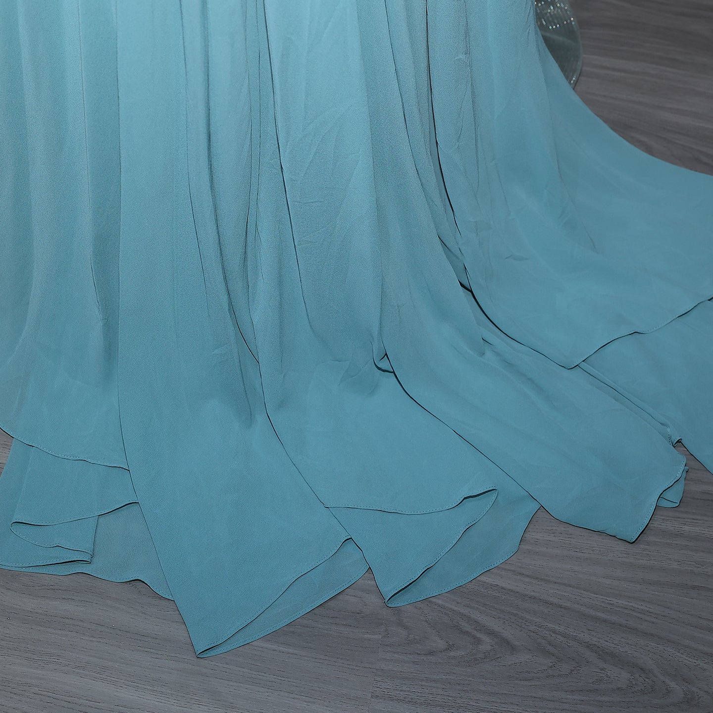 Elegant One Shoulder Turquoise Evening Dress with Overskirt SS007