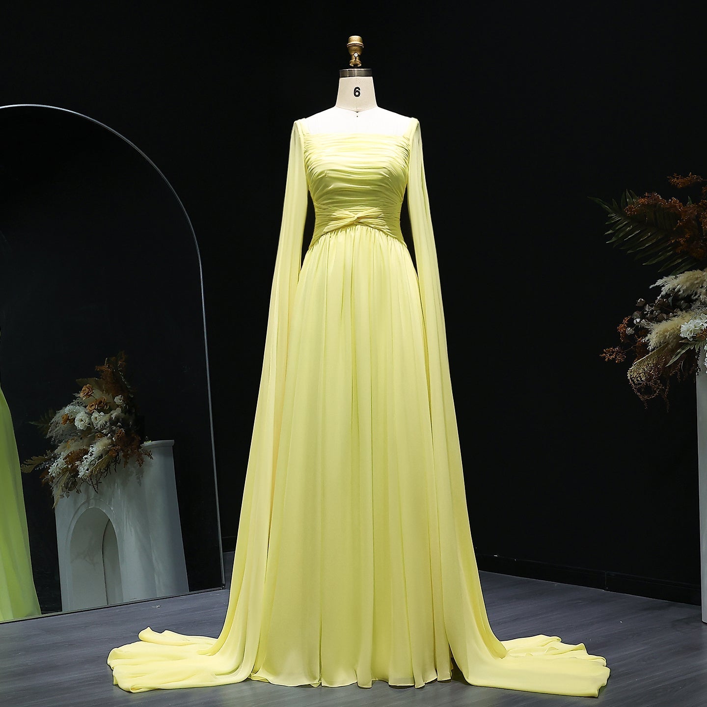 Elegant Red Chiffon Evening Dresses with Cape Sleeves SF032  Yellow / US 16