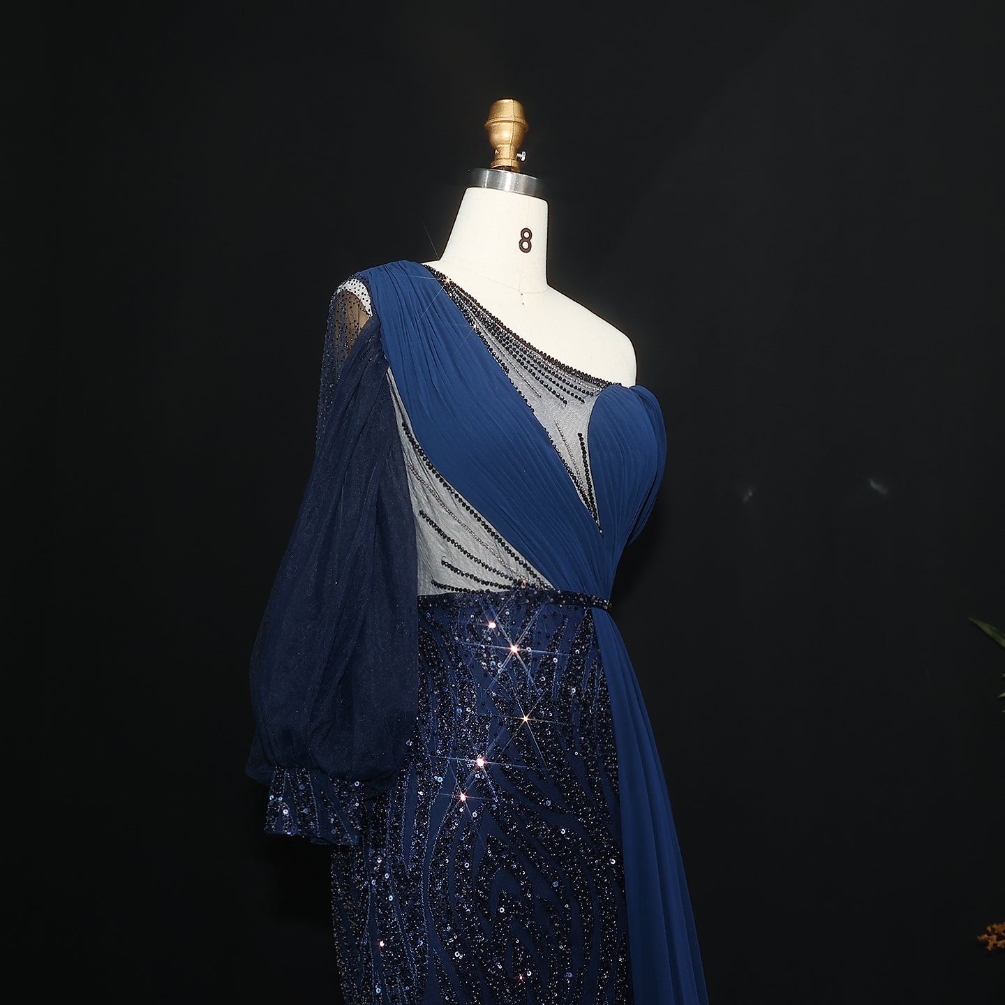 Elegant One Shoulder Turquoise Evening Dress with Overskirt SS007