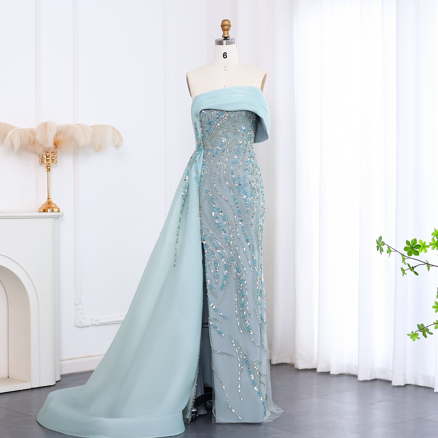 Luxury Turquoise One Shoulder Evening Dress with Overskirt SS572  Turquoise / US 20