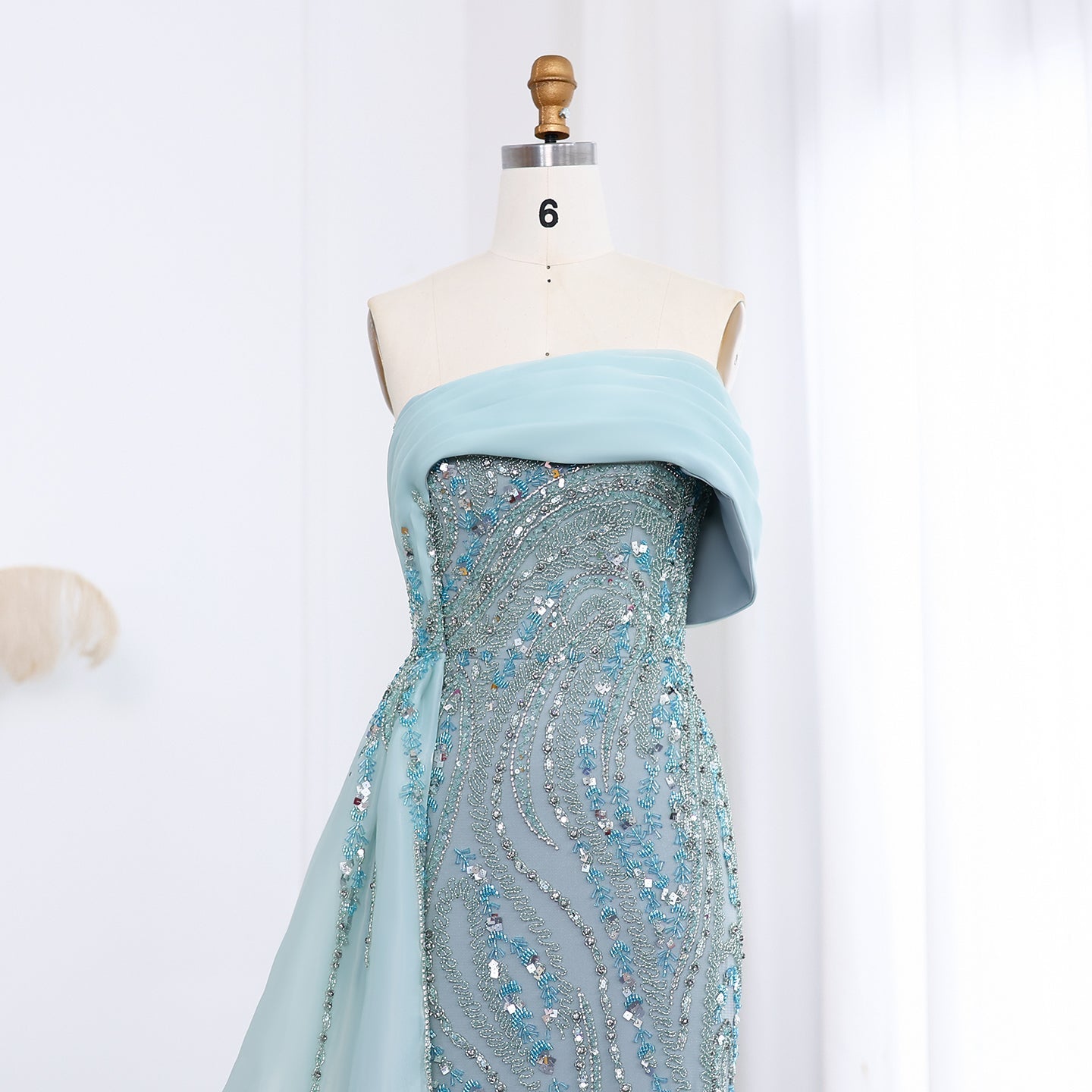 Luxury Turquoise One Shoulder Evening Dress with Overskirt SS572