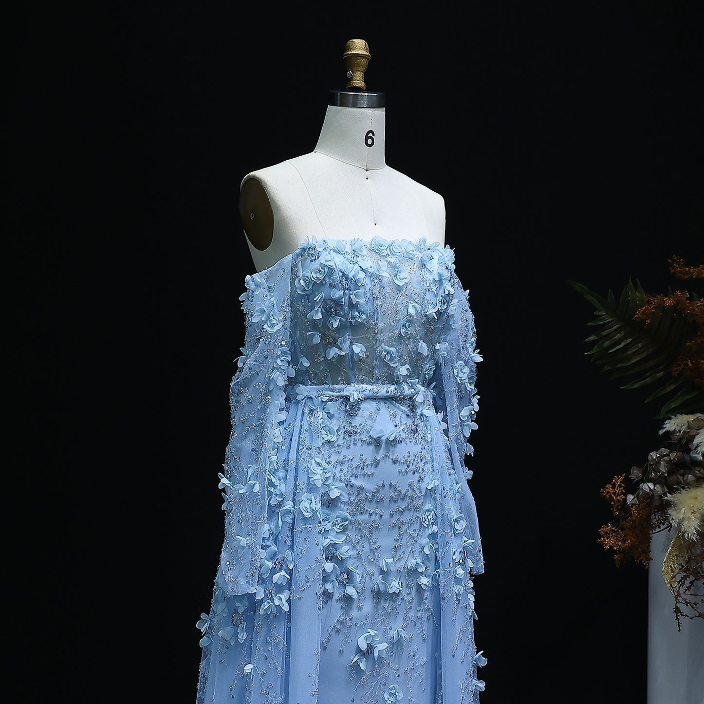 Elegant 3D Flowers Pink Evening Dress with Overskirt SS352