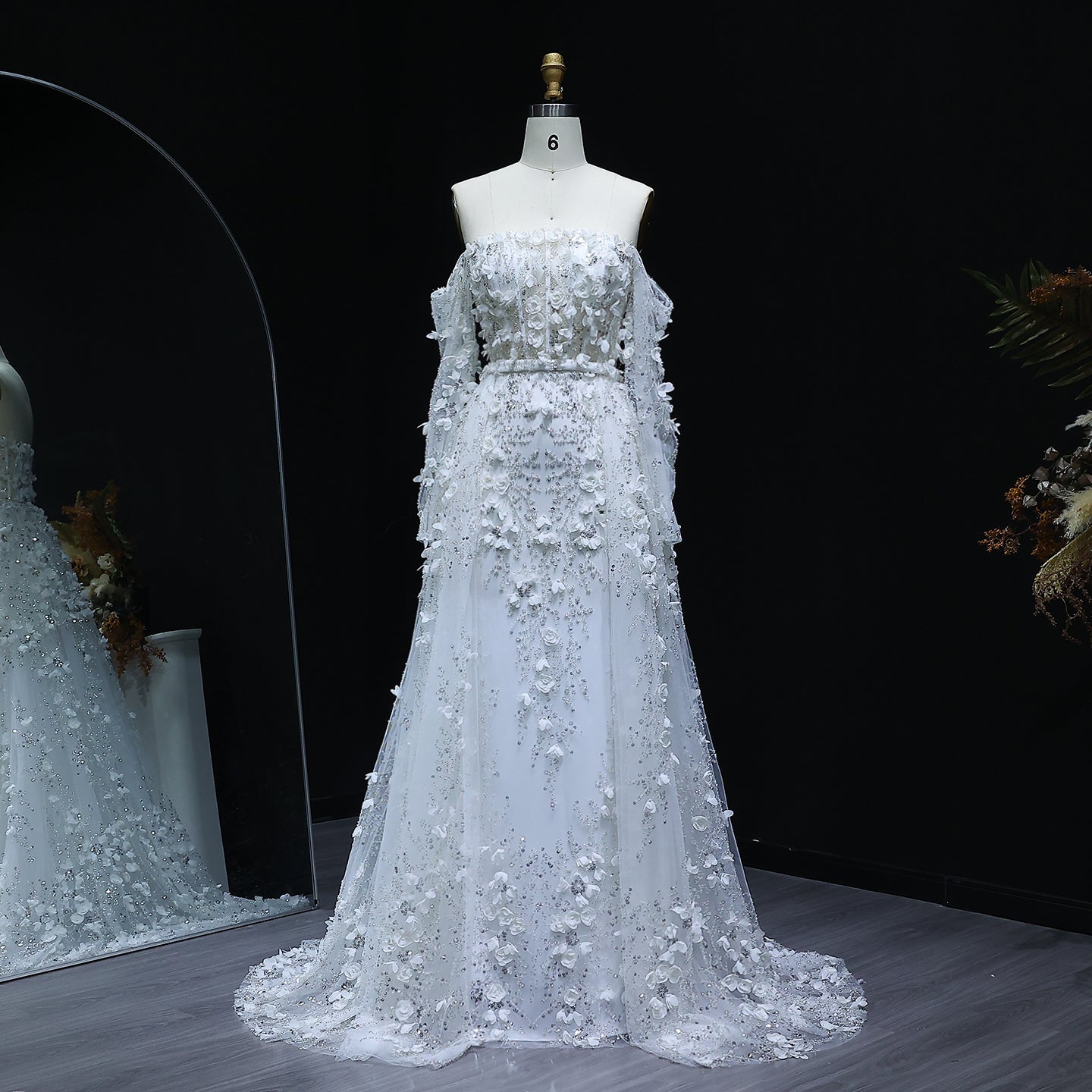 Elegant 3D Flowers Pink Evening Dress with Overskirt SS352  White / US 20