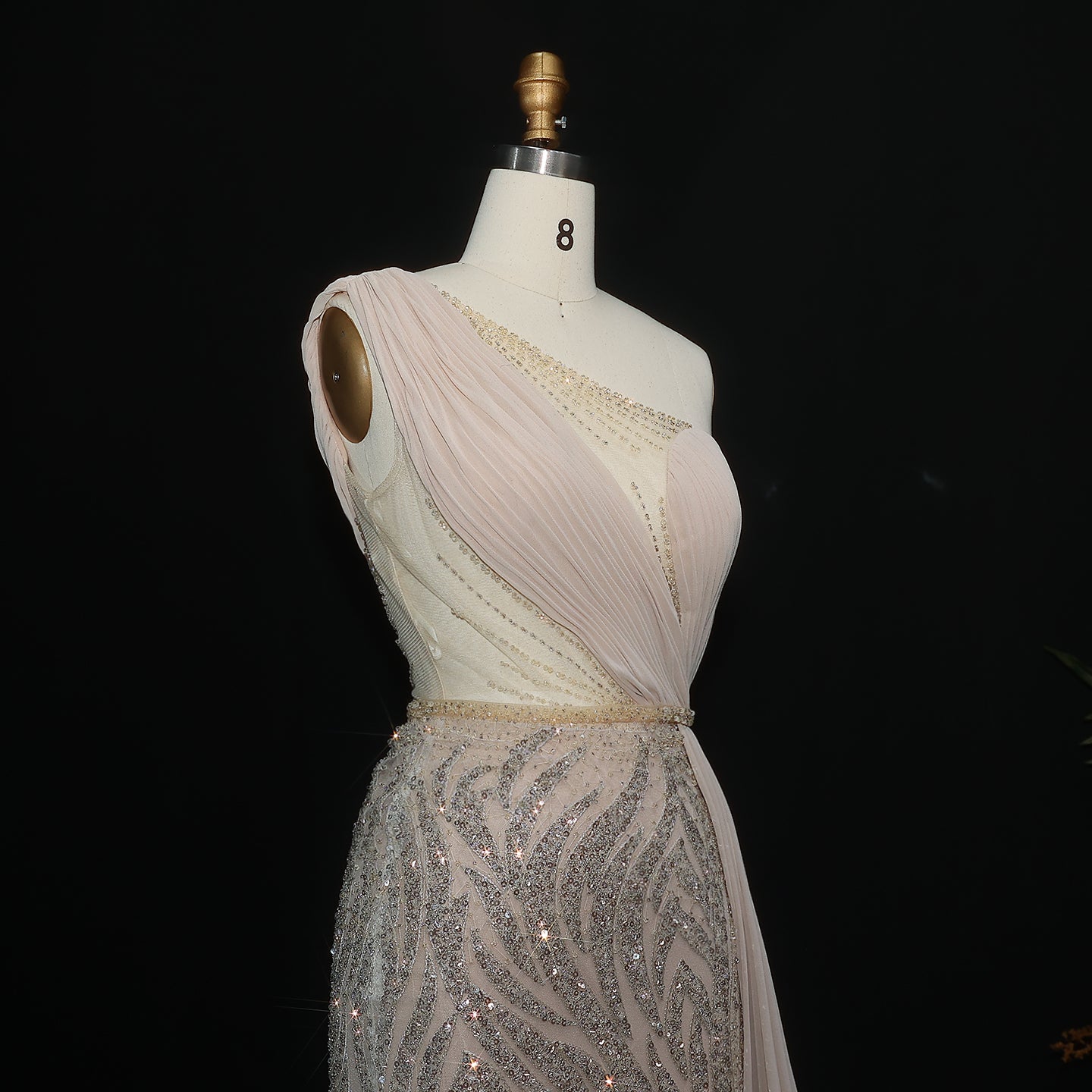 Elegant One Shoulder Turquoise Evening Dress with Overskirt SS007